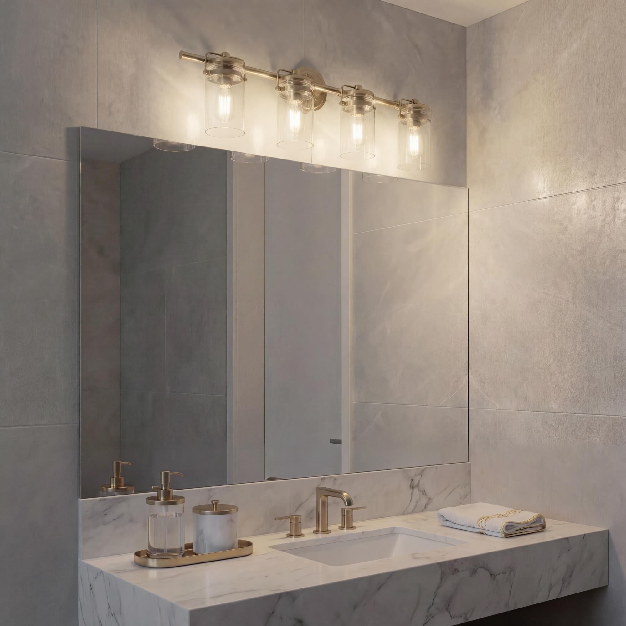 Shown in Champagne Bronze finish and Clear glass