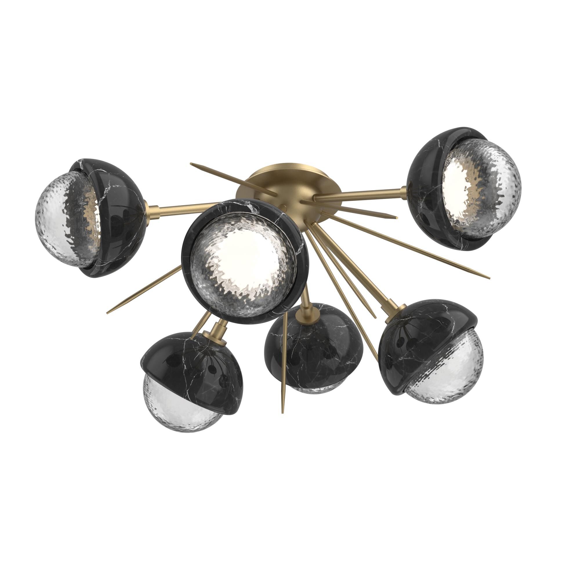 Shown in Gilded Brass finish and Clear glass and Black Marble accent