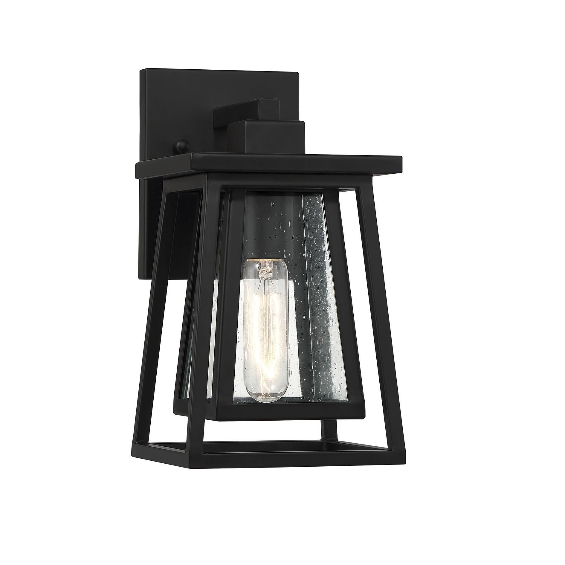 Shown in Matte Black finish and Clear Seeded glass and Glass shade