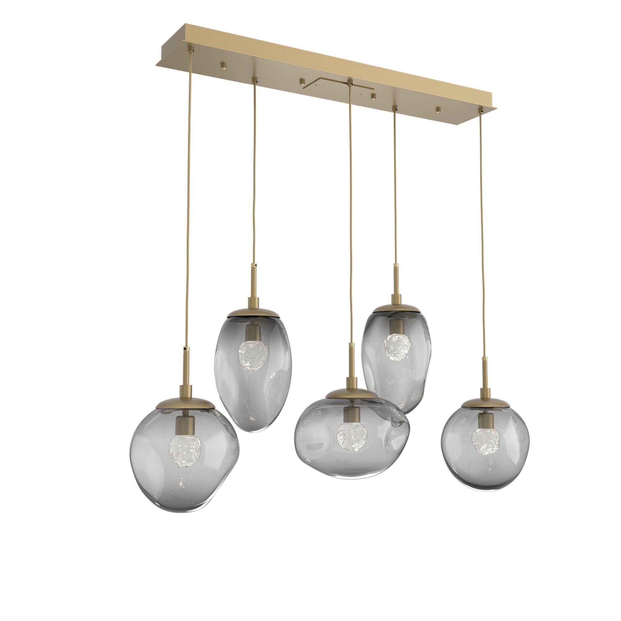 Shown in Gilded Brass finish and Floret Inner Smoke Outer glass