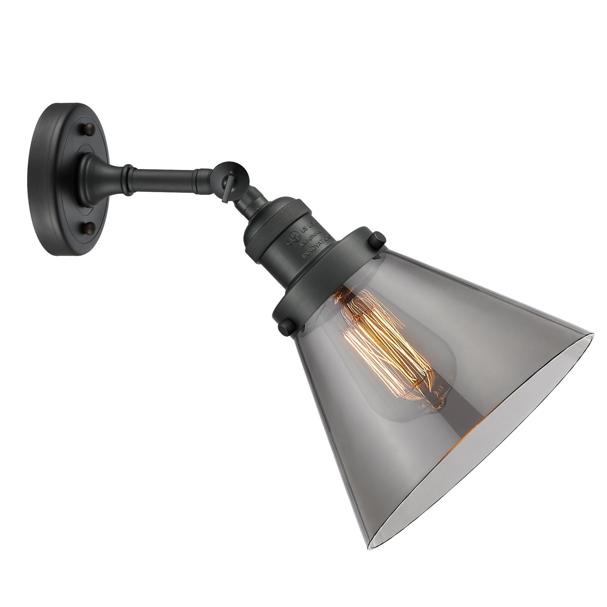 Shown in Matte Black finish and Smoked glass and Brushed Satin Nickel shade and No Accent accent