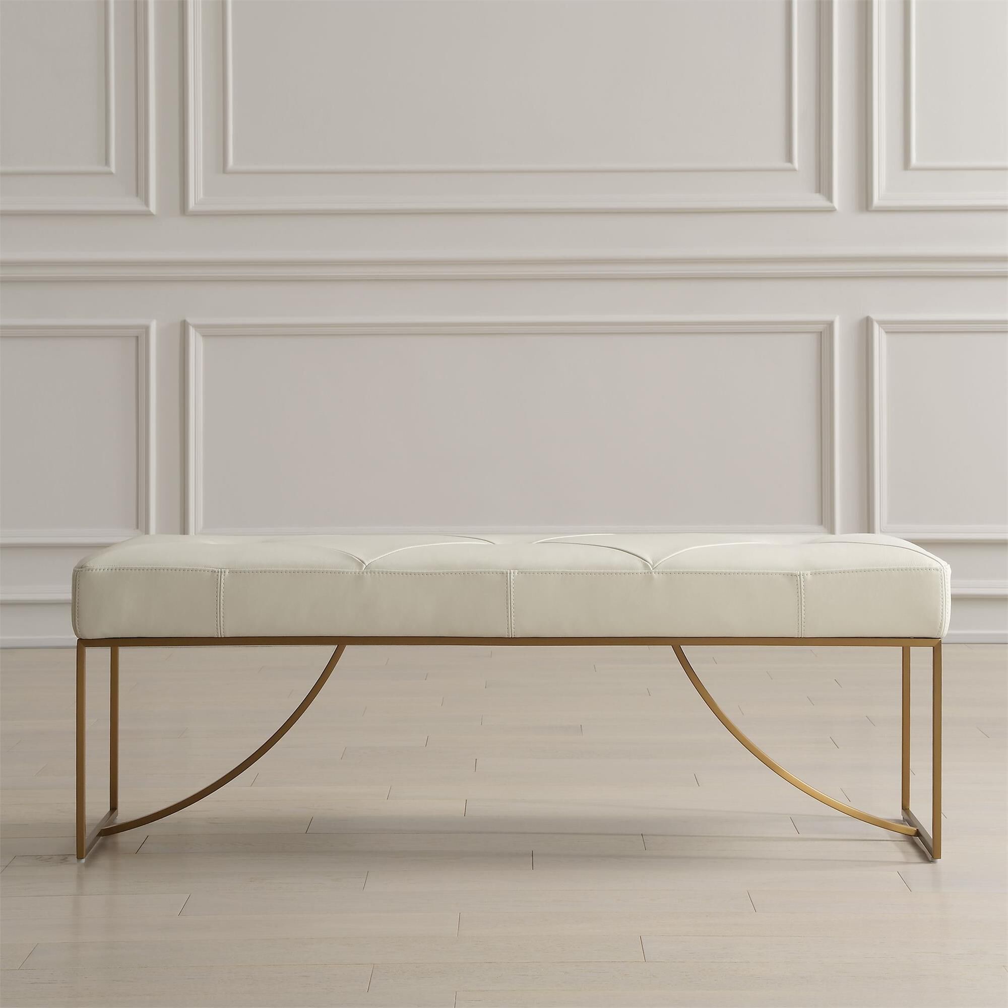 Shown in Elegant Curves Of The Stainless Steel Base In Plated Brushed Brass Support The Plush Diamond Tufted  finish