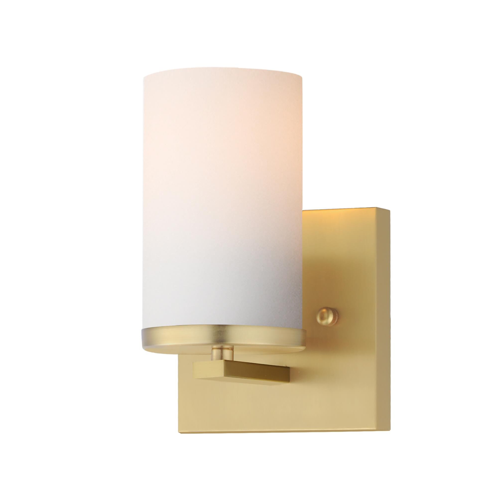 Shown in Satin Brass finish and Satin White glass and Glass shade