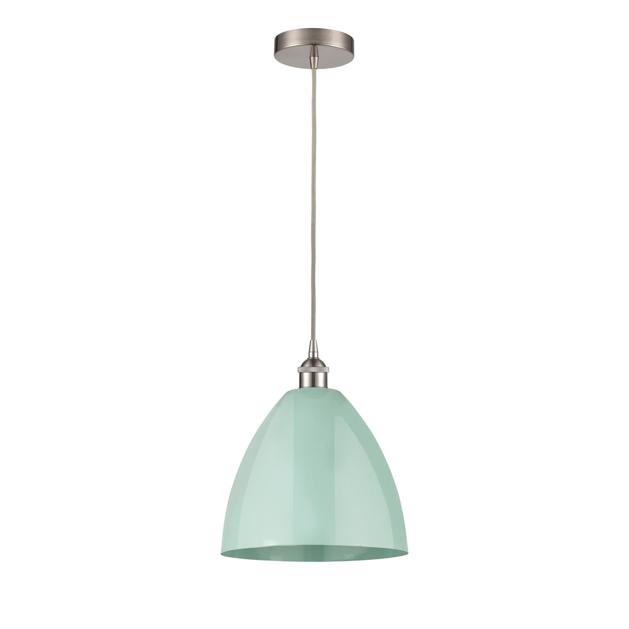 Shown in Brushed Satin Nickel finish and Seafoam Dome shade