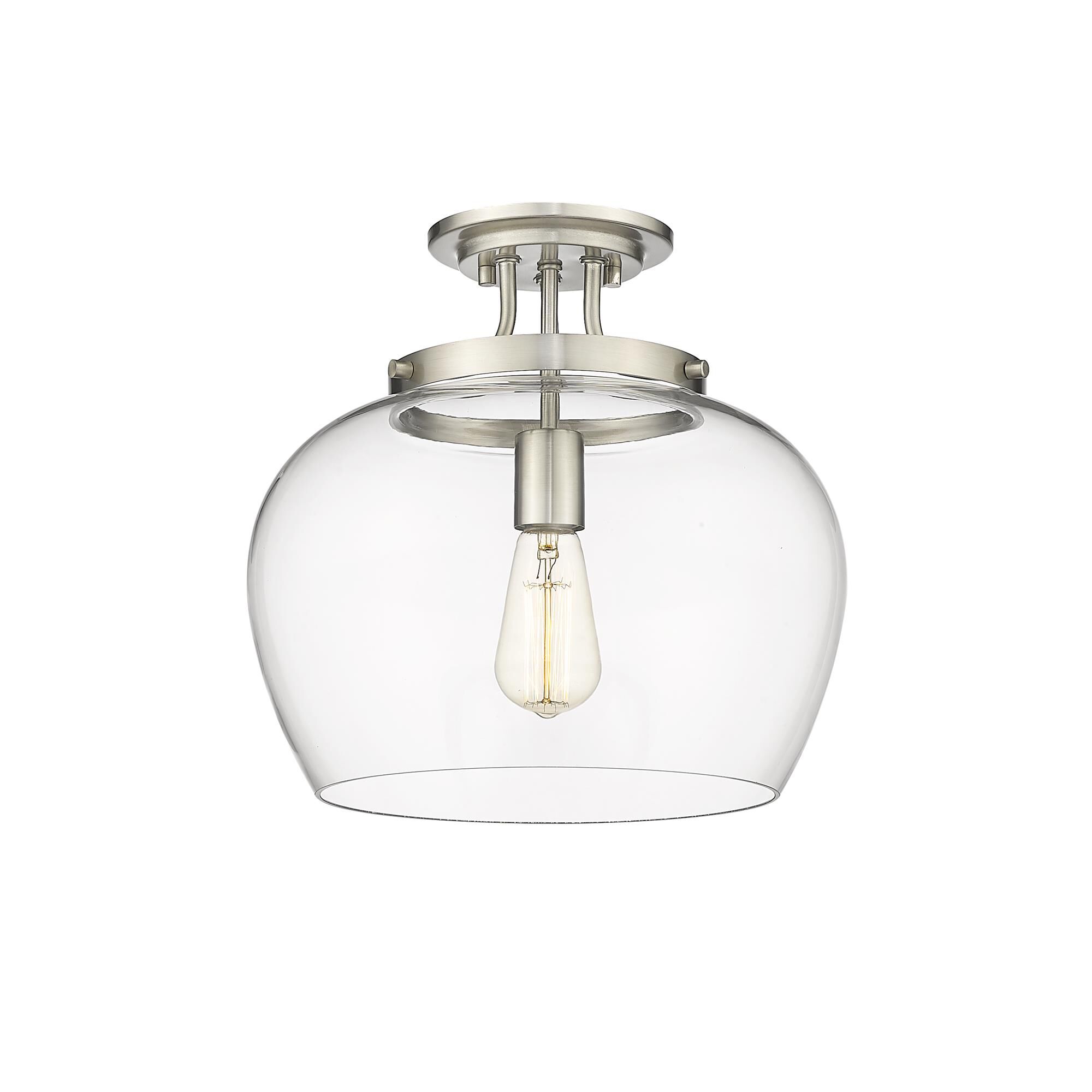 Shown in Brushed Nickel finish and Glass shade