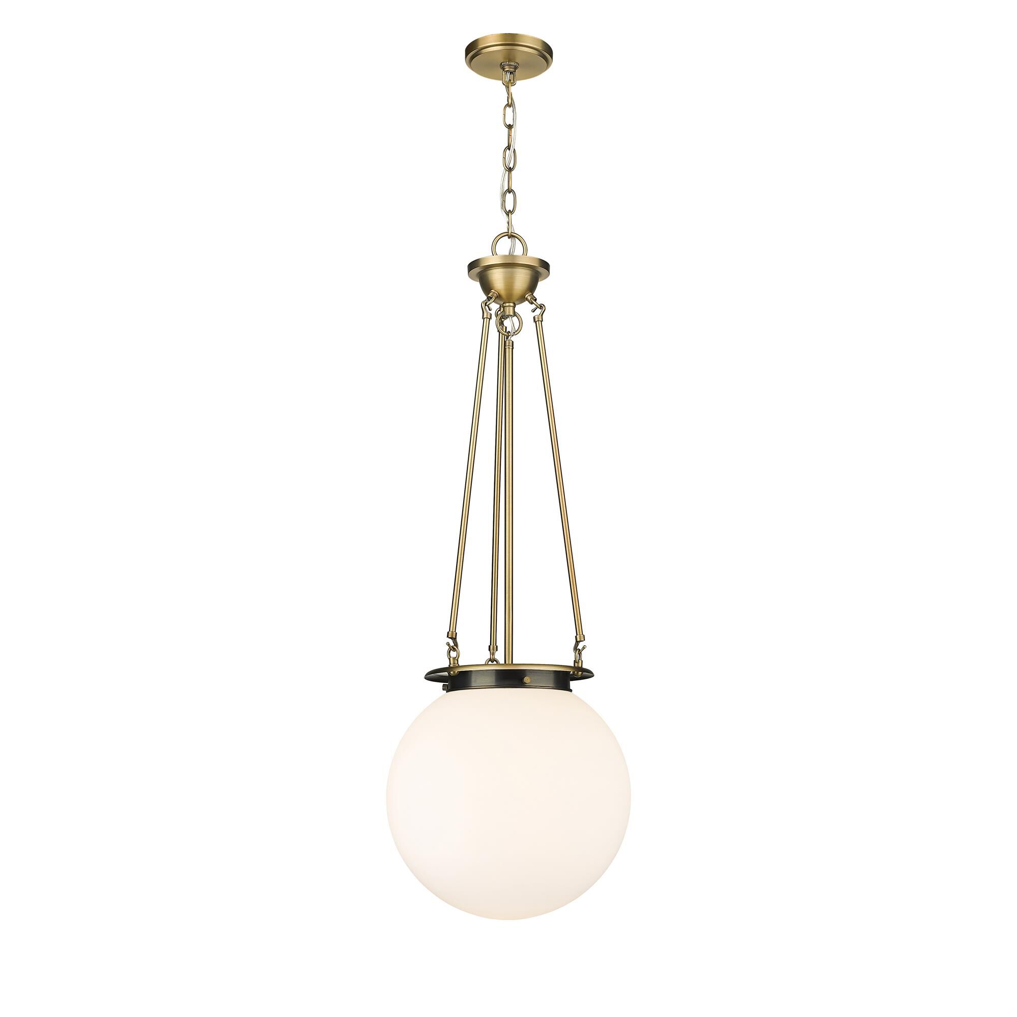 Shown in Brushed Brass finish and Matte White glass