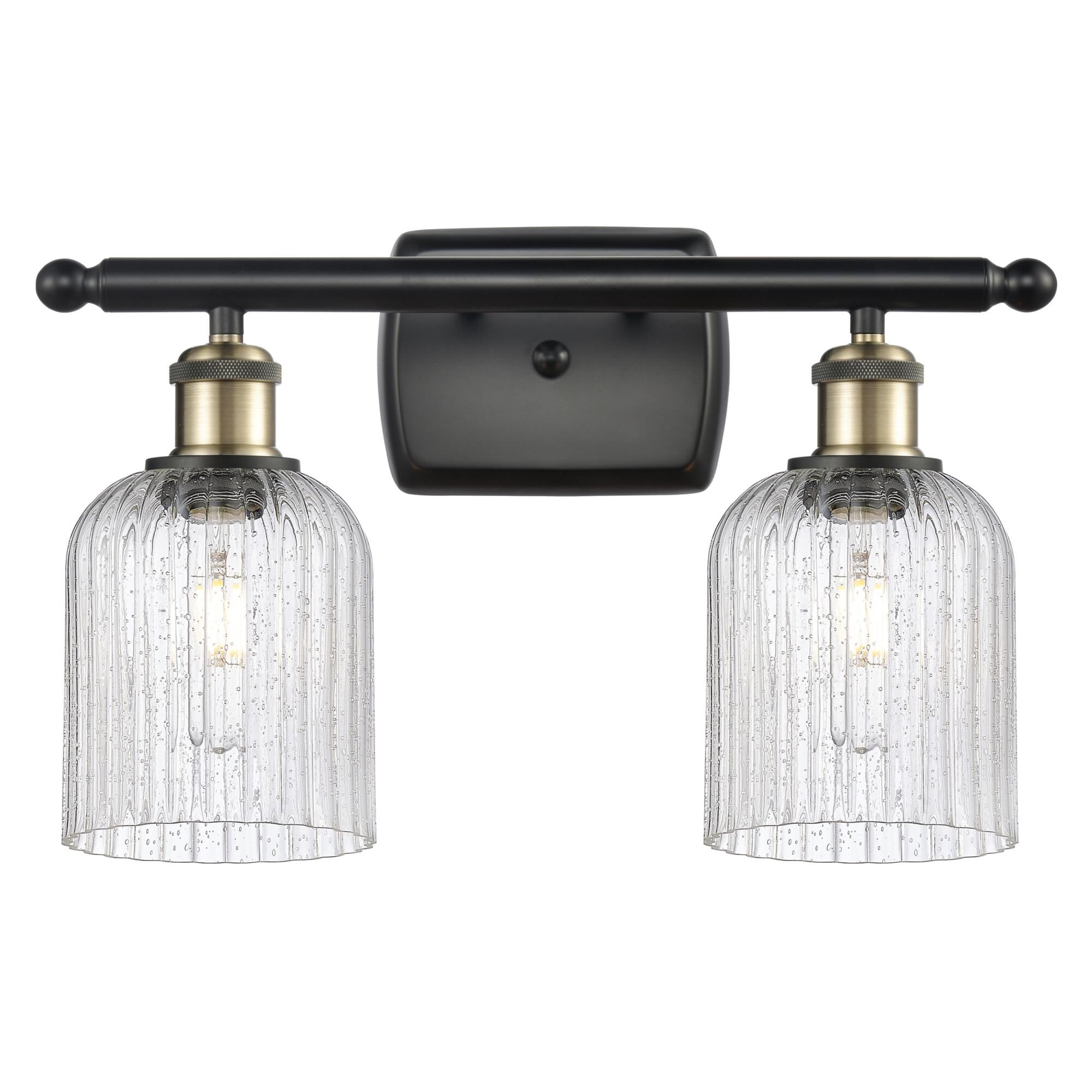 Shown in Black Antique Brass finish and Seedy shade