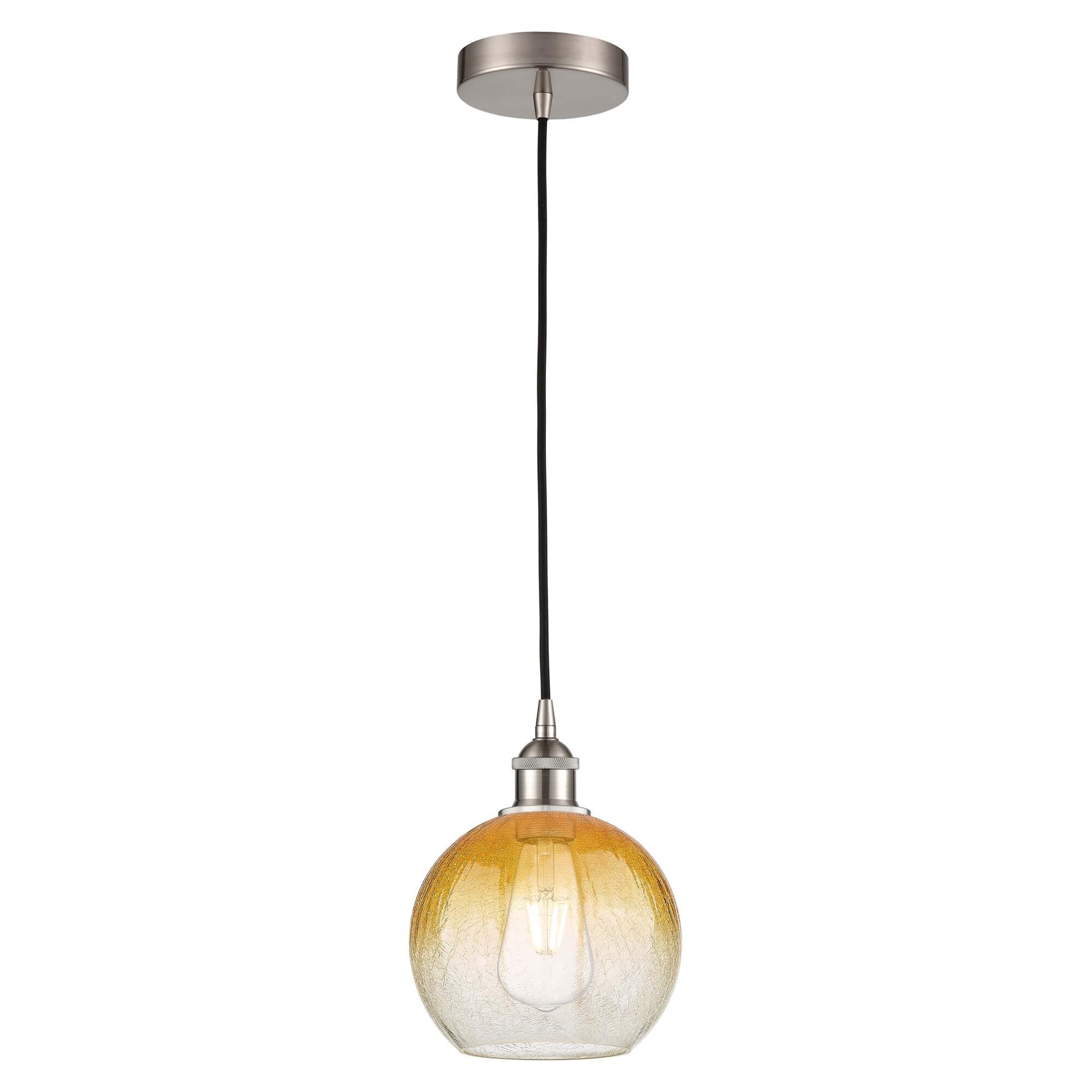 Shown in Brushed Satin Nickel finish and Amber glass