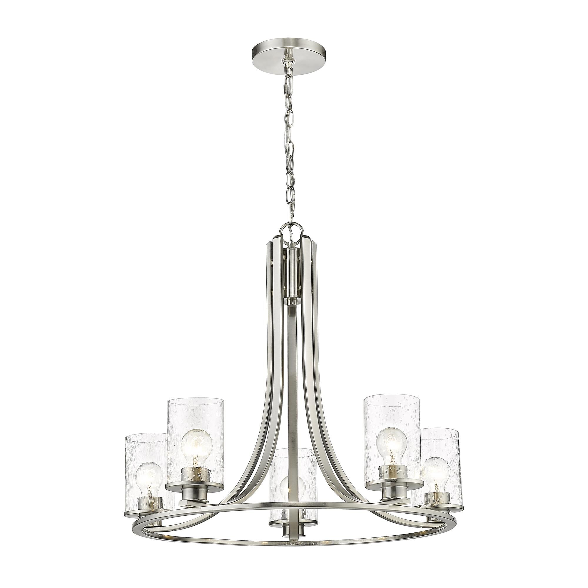 Shown in Brushed Nickel finish and Glass shade