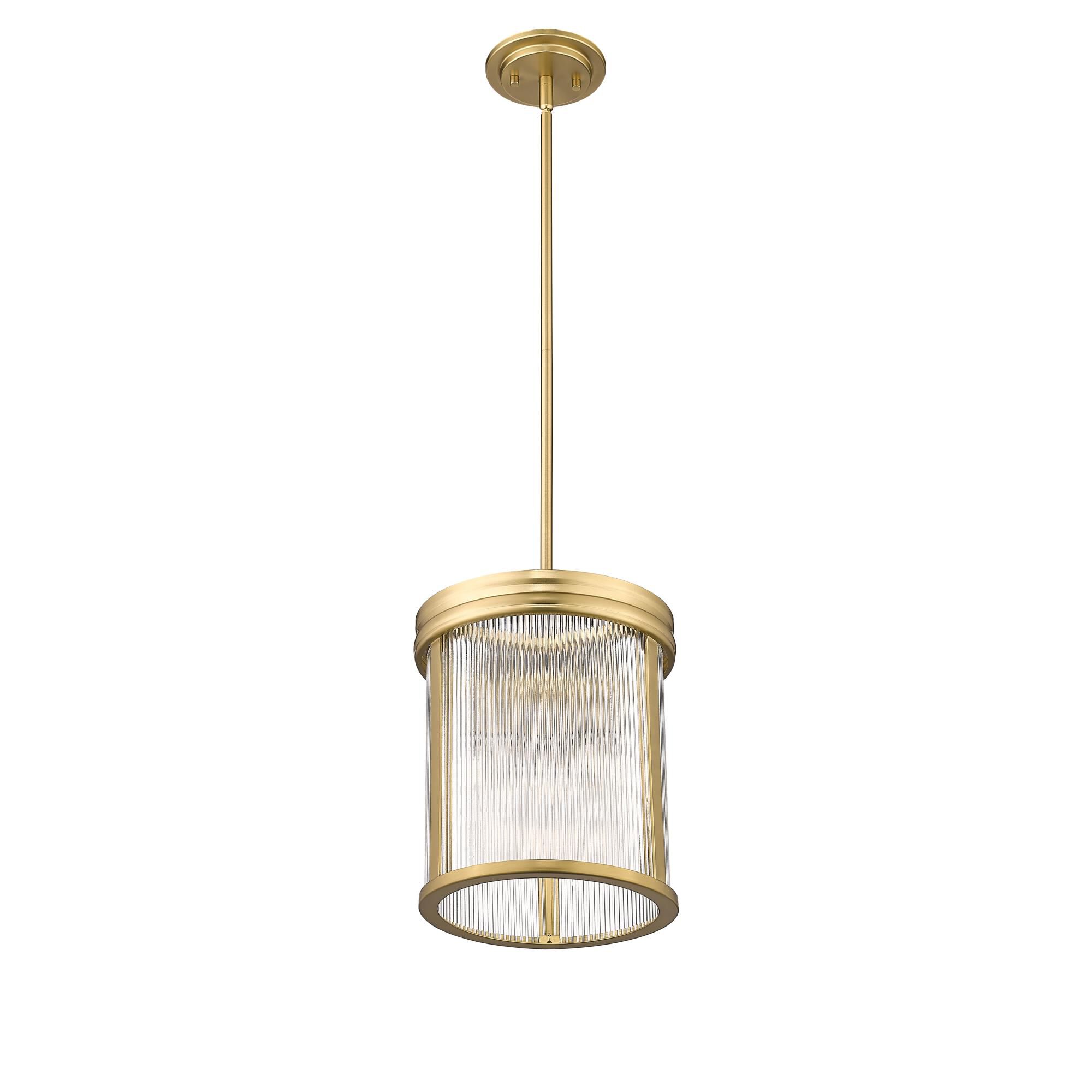 Shown in Modern Gold finish and Clear Ribbed glass and Clear Ribbed shade
