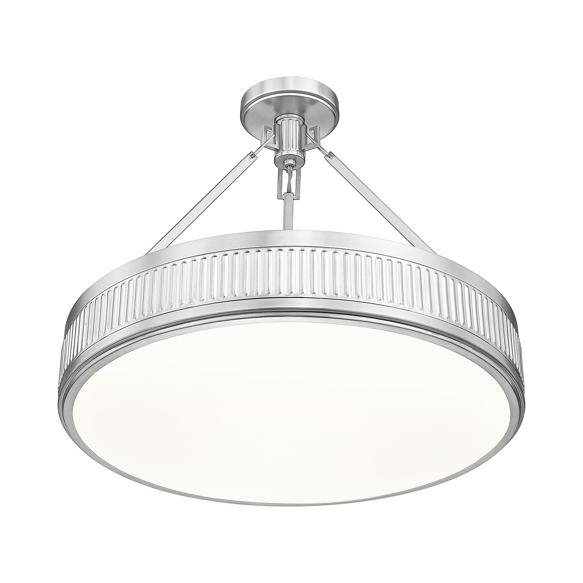 Shown in Satin Nickel finish and White glass