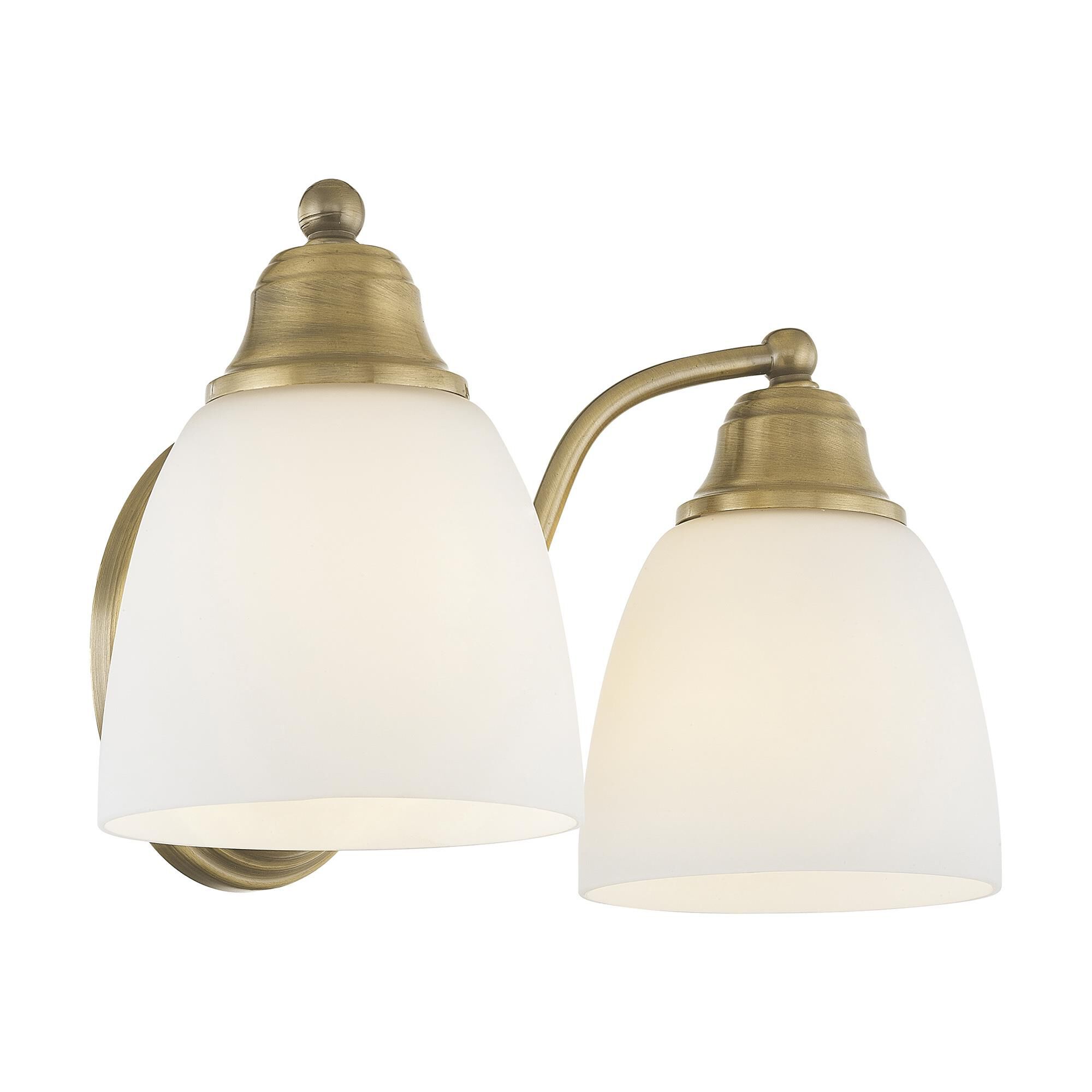 Shown in Antique Brass finish and Hand Blown Satin Opal White glass