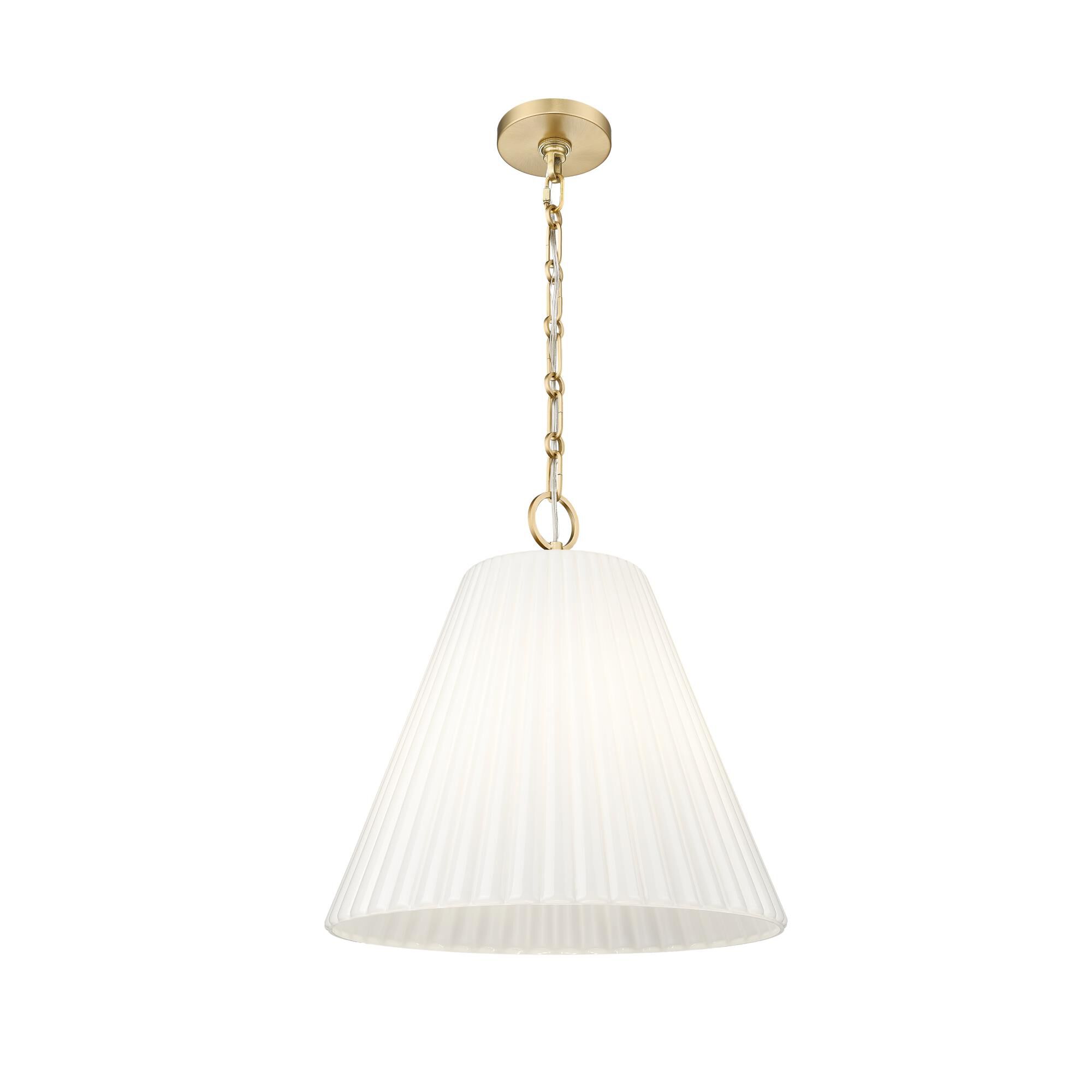 Shown in Modern Gold finish and White glass and White shade