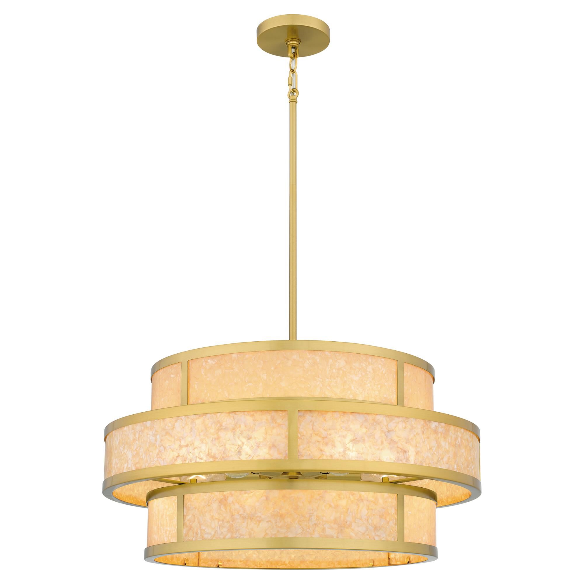 Shown in Brushed Gold finish and Faux Capiz Shell shade