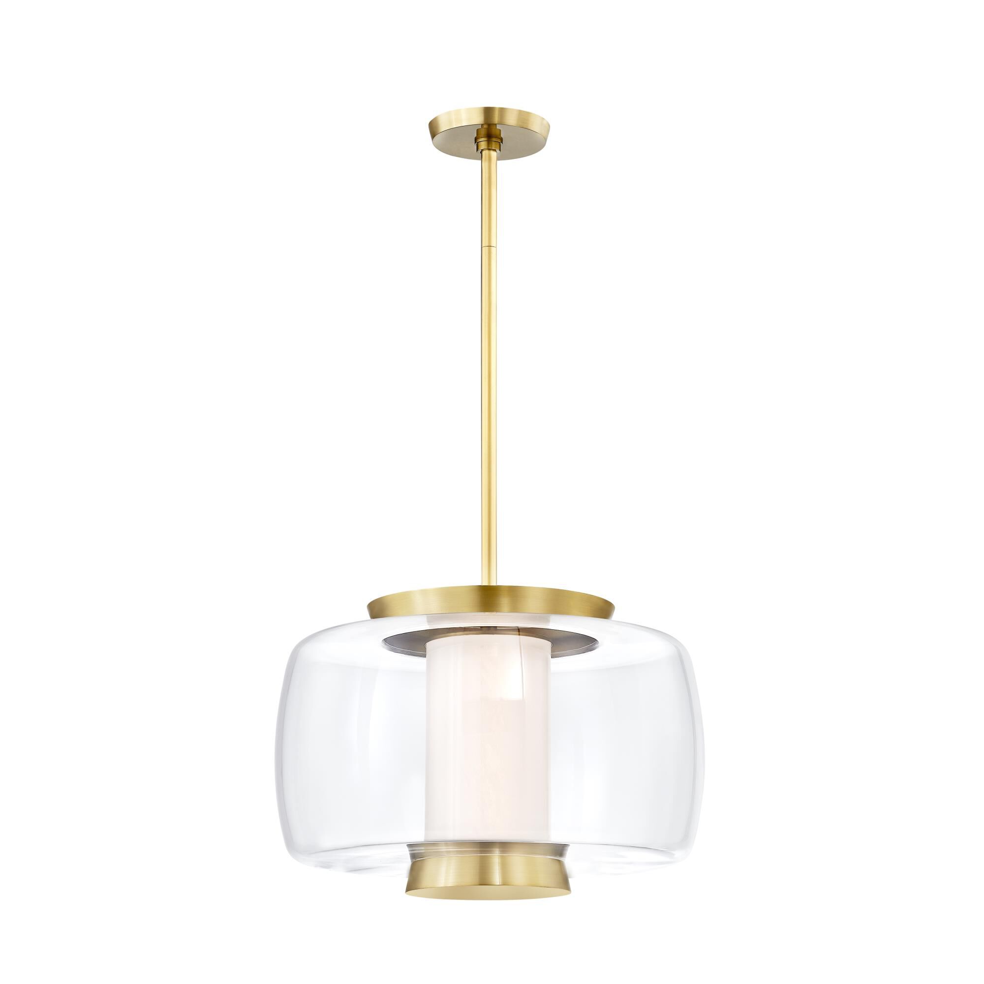 Shown in Aged Brass finish and Clear glass