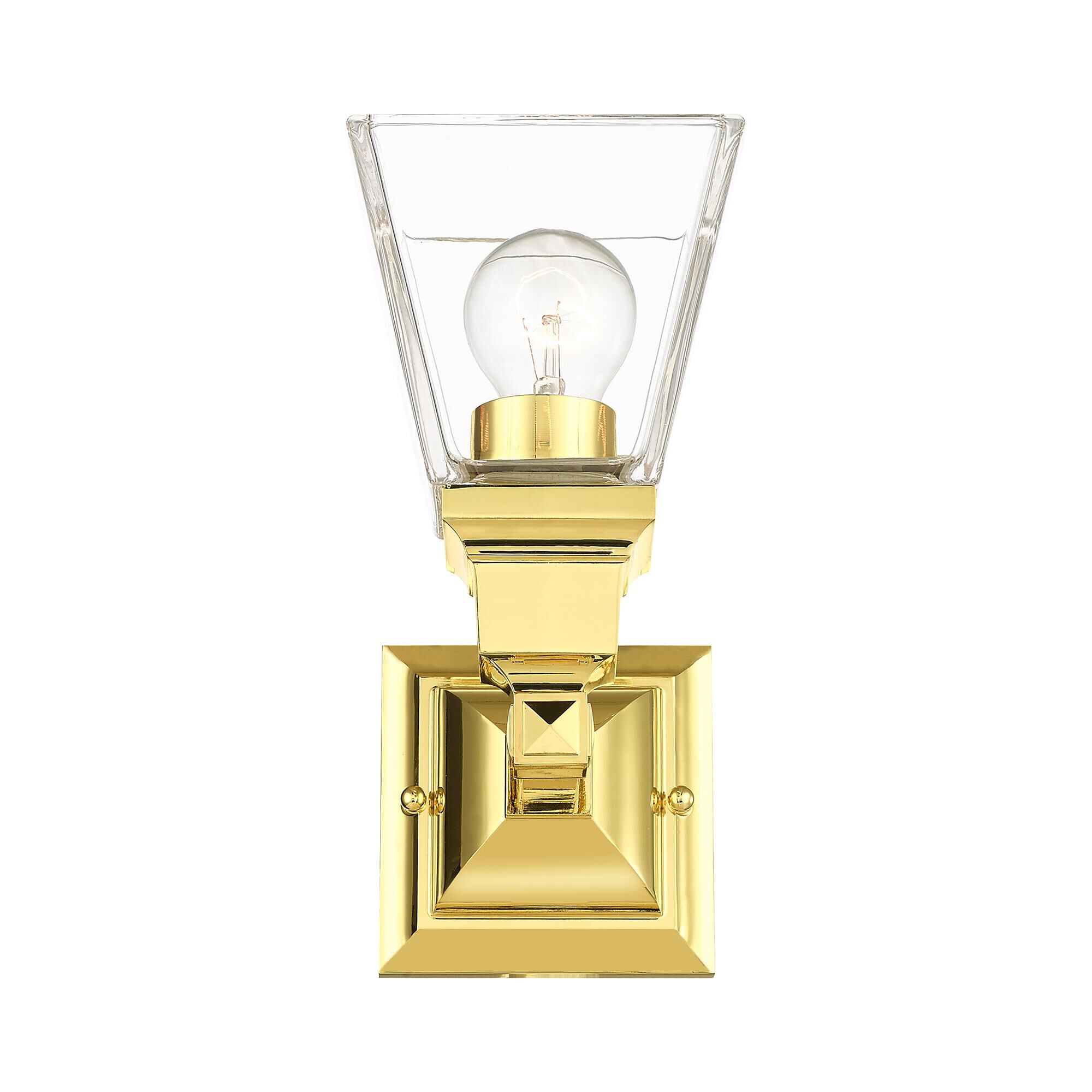 Shown in Polished Brass finish and Clear glass and Clear Glass shade