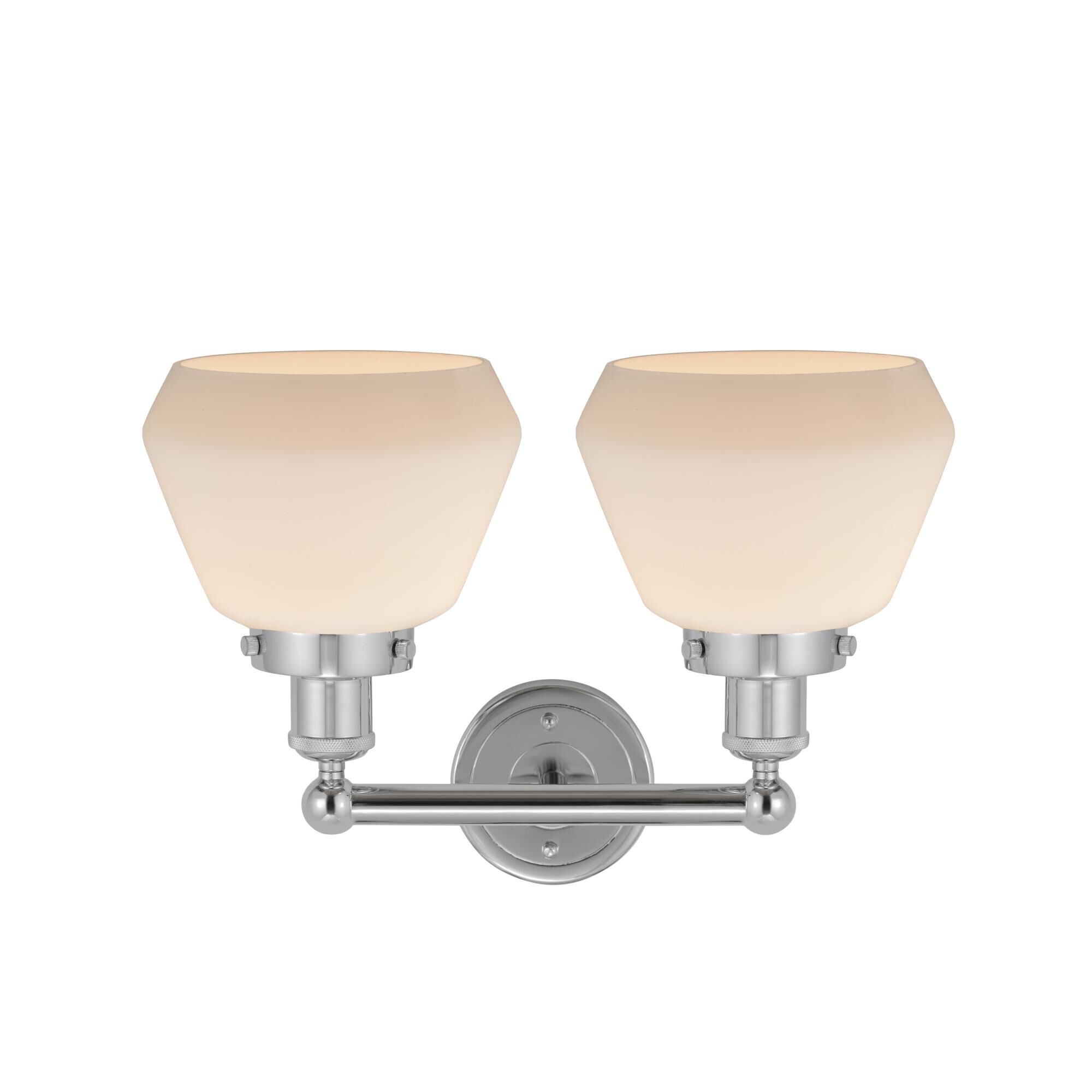 Shown in Polished Chrome  finish and Matte White glass