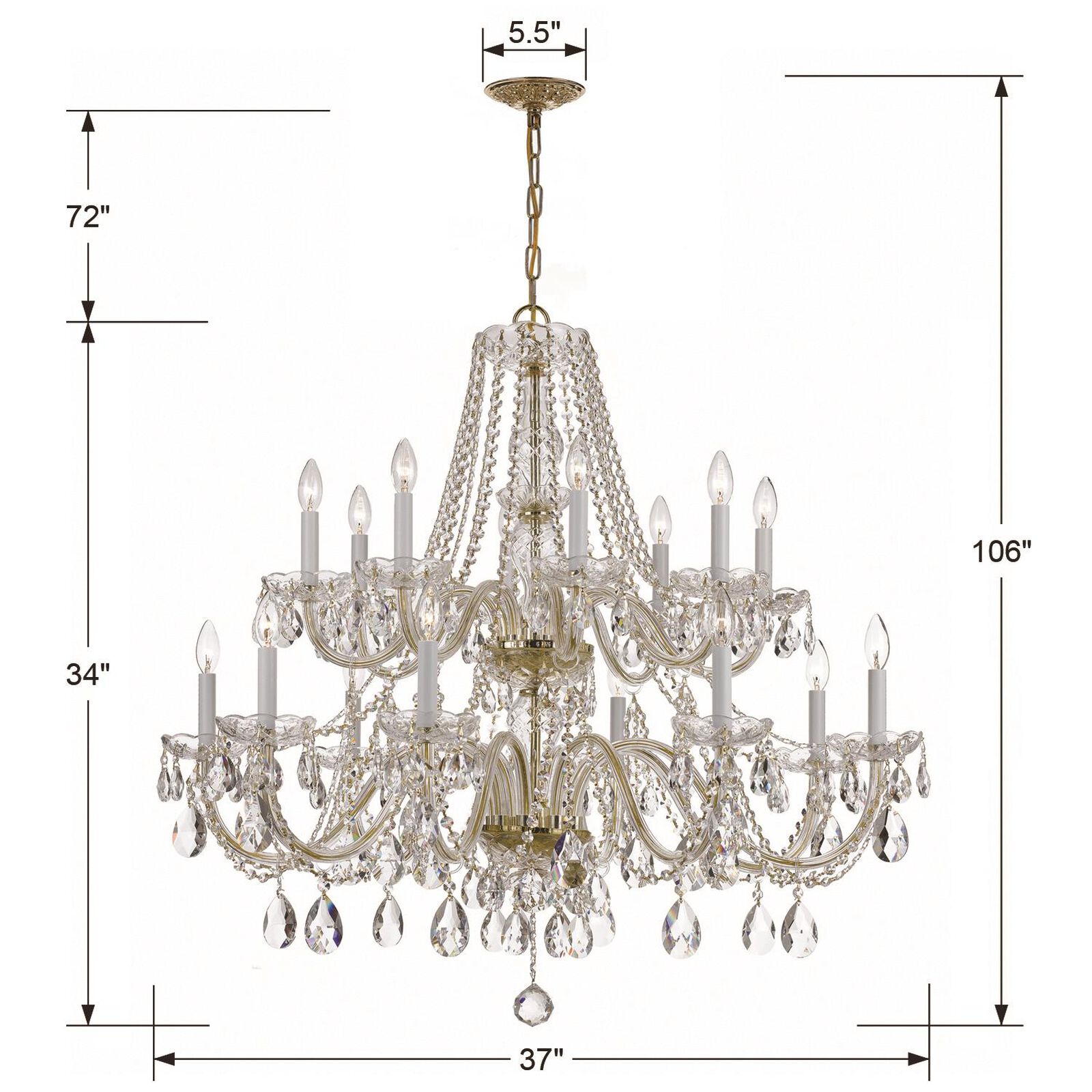 Traditional Crystal 37 Inch 16 Light Chandelier | Capitol Lighting