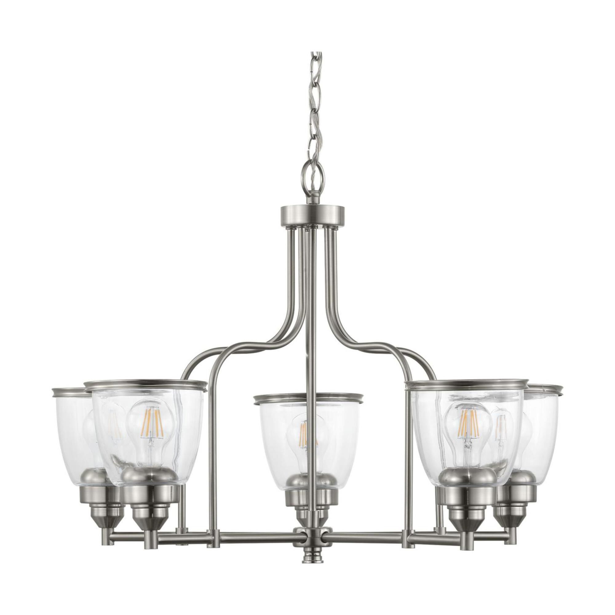 Shown in Brushed Nickel finish and Clear glass