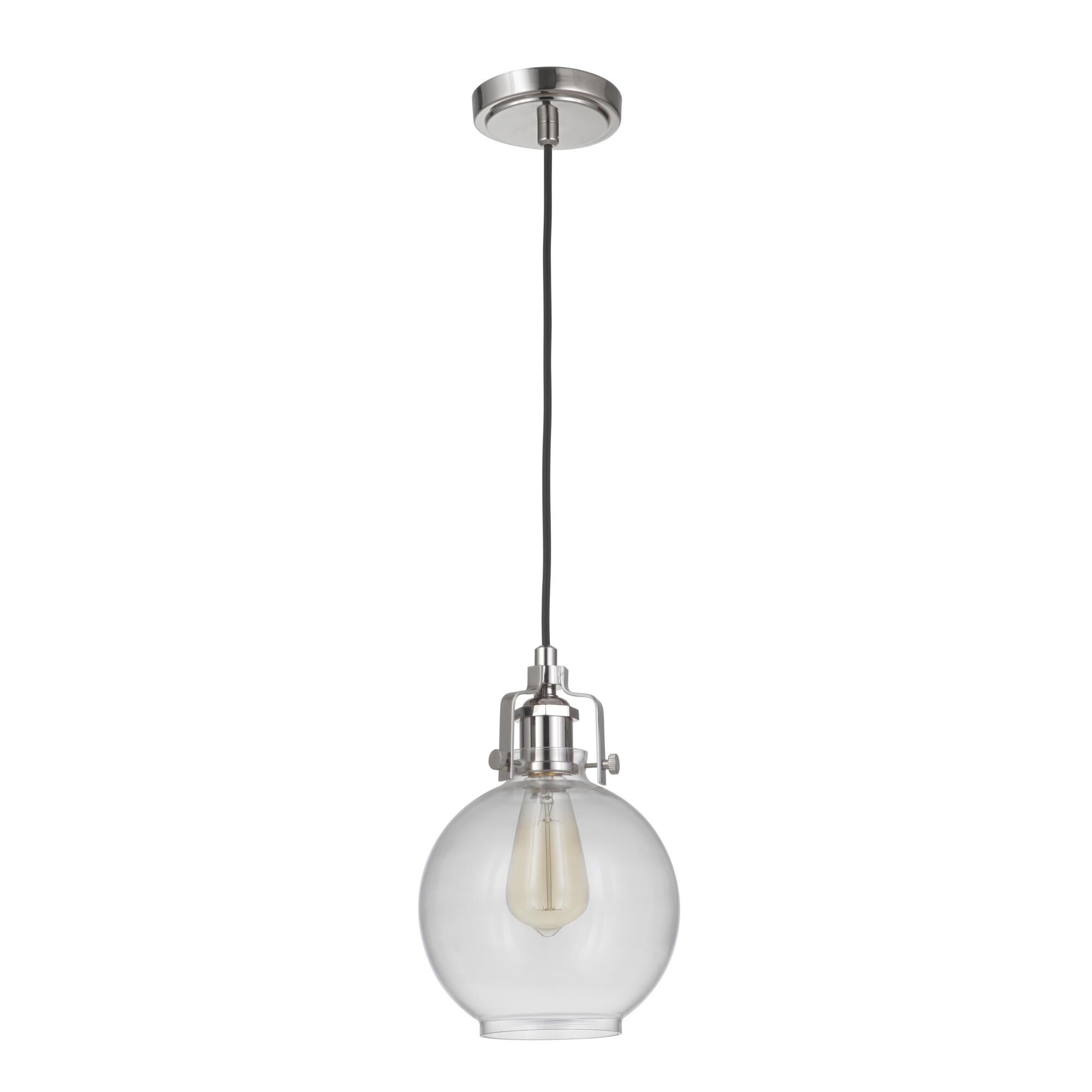 Shown in Polished Nickel finish and Clear glass and Glass shade