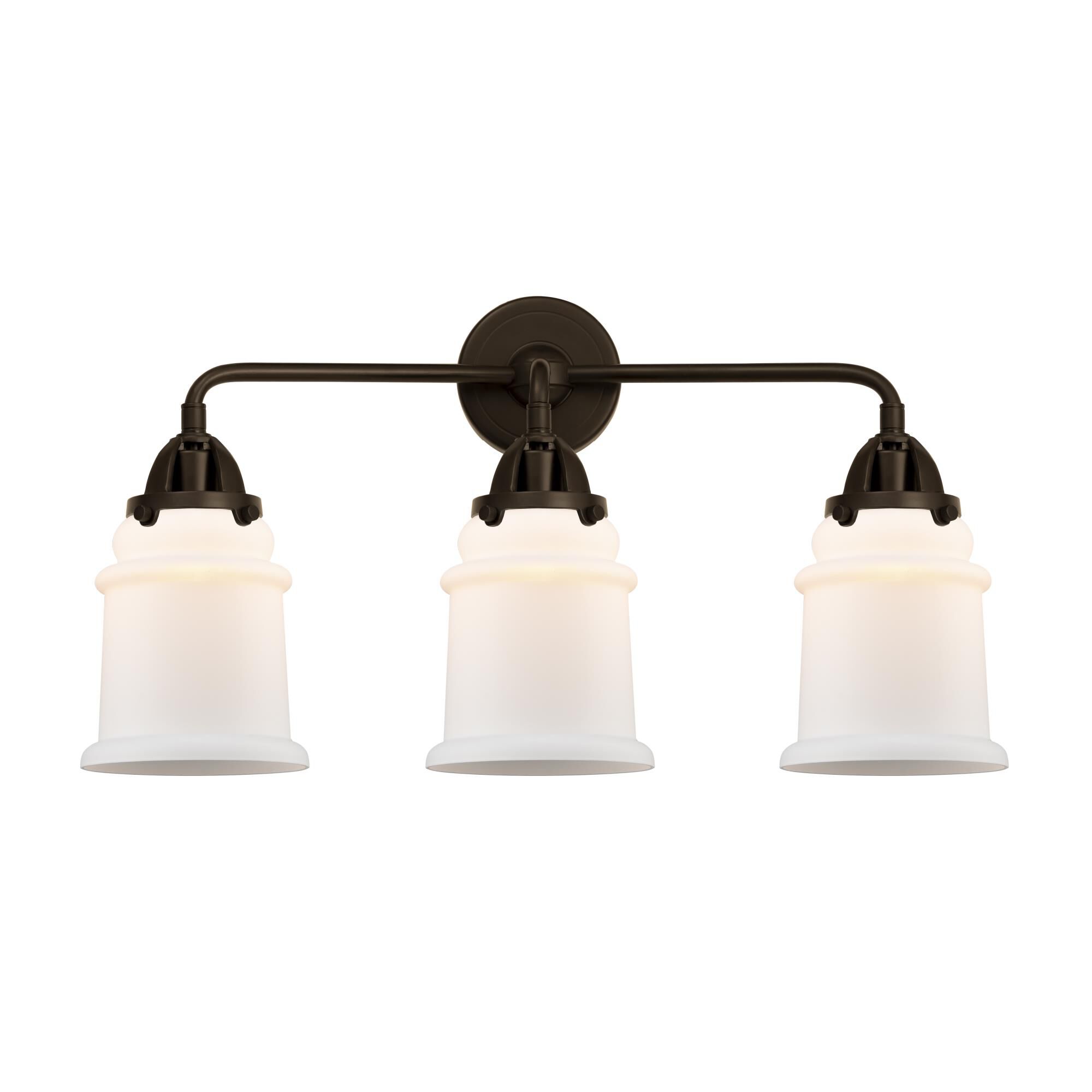 Shown in Oil Rubbed Bronze finish and Matte White Canton glass and No Shade shade