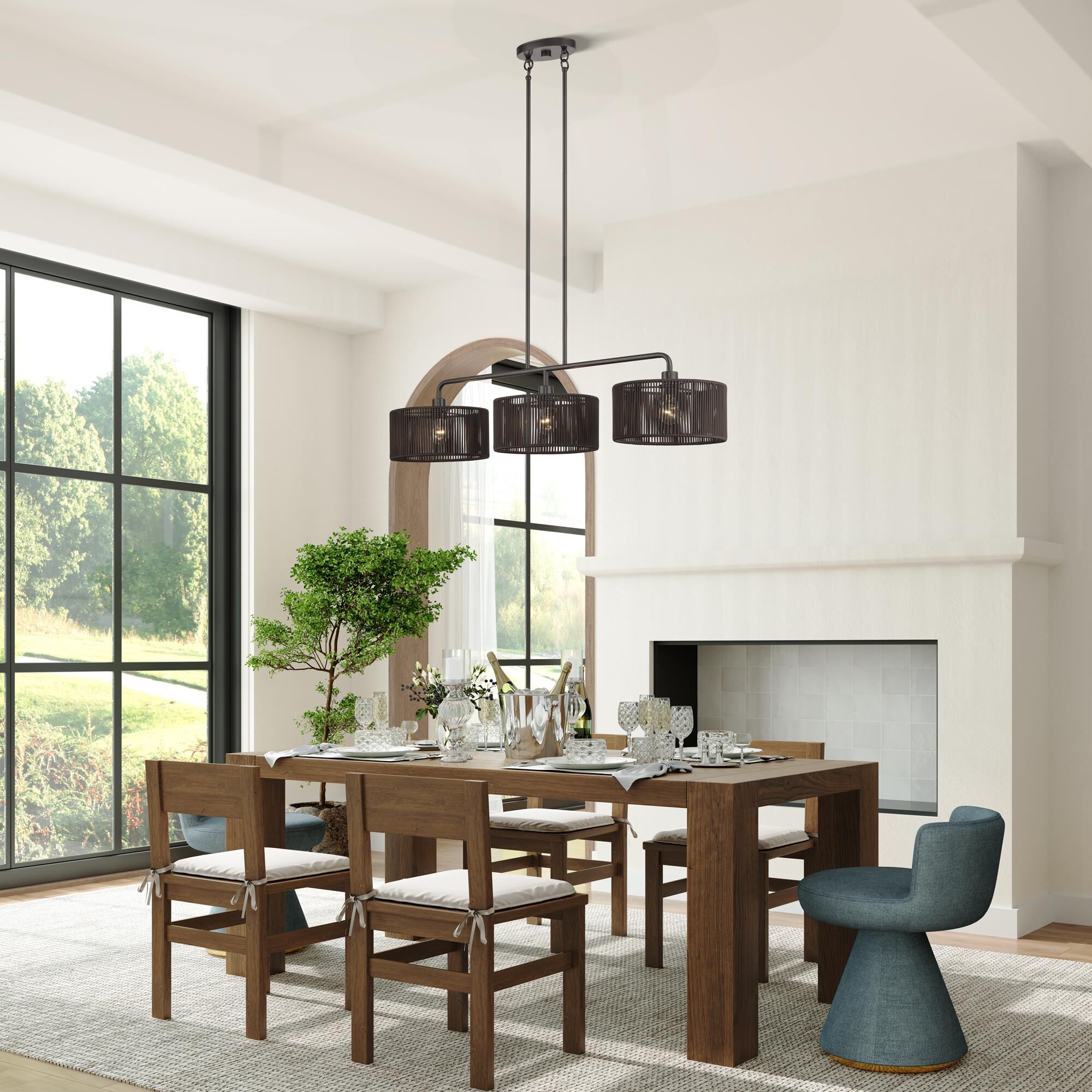 Shown in English Bronze finish and Hand-Woven Dark Chocolate Color Polyester Rope shade