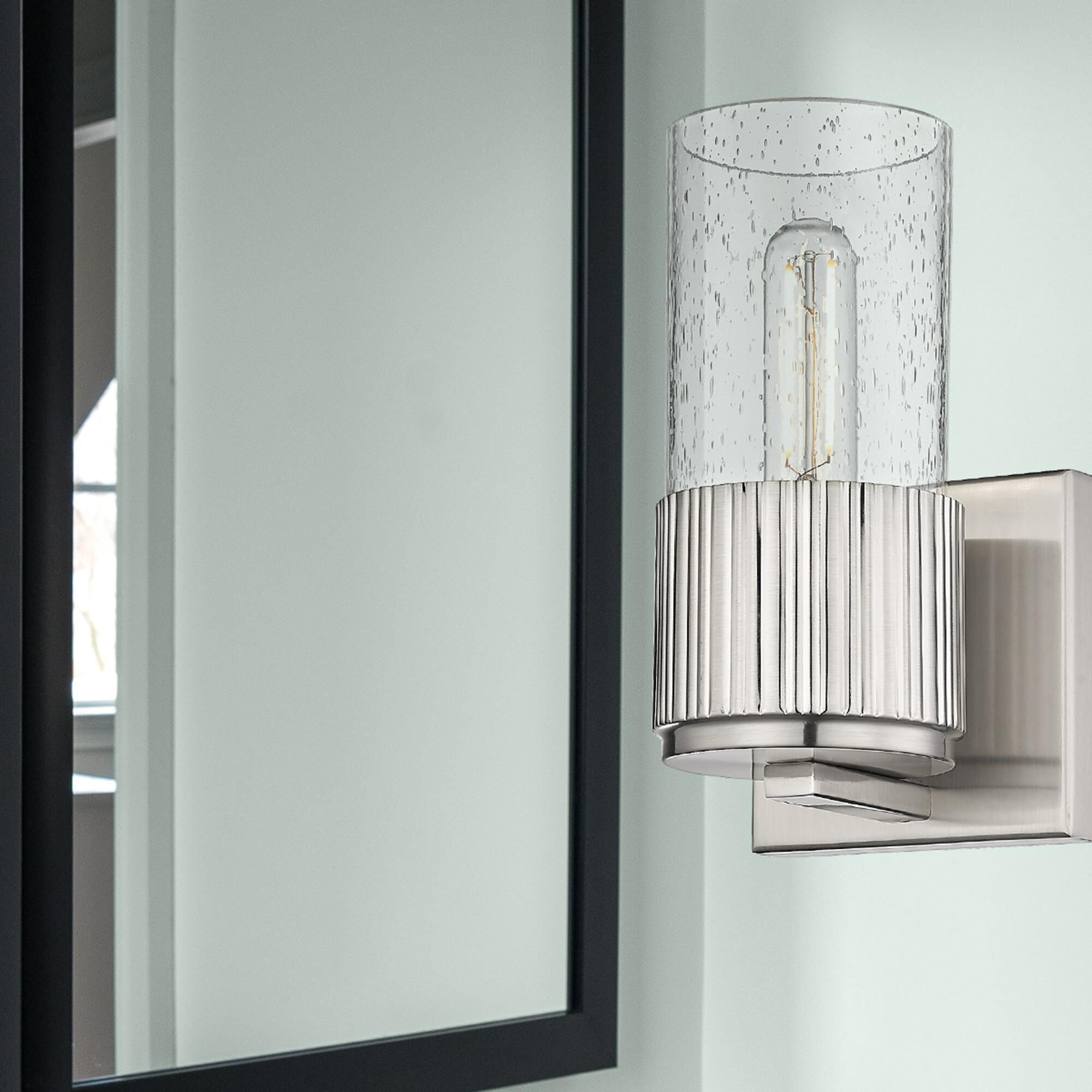 Shown in Satin Nickel finish and Seedy glass