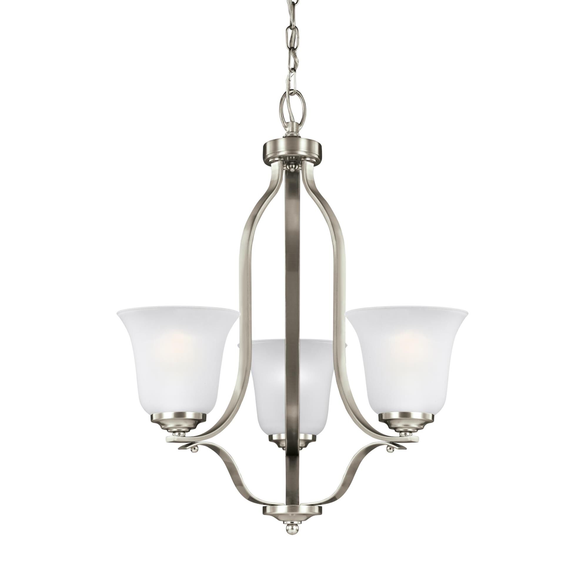 Shown in Brushed Nickel finish and Satin Etched  Shades glass and Satin Etched Glass s shade