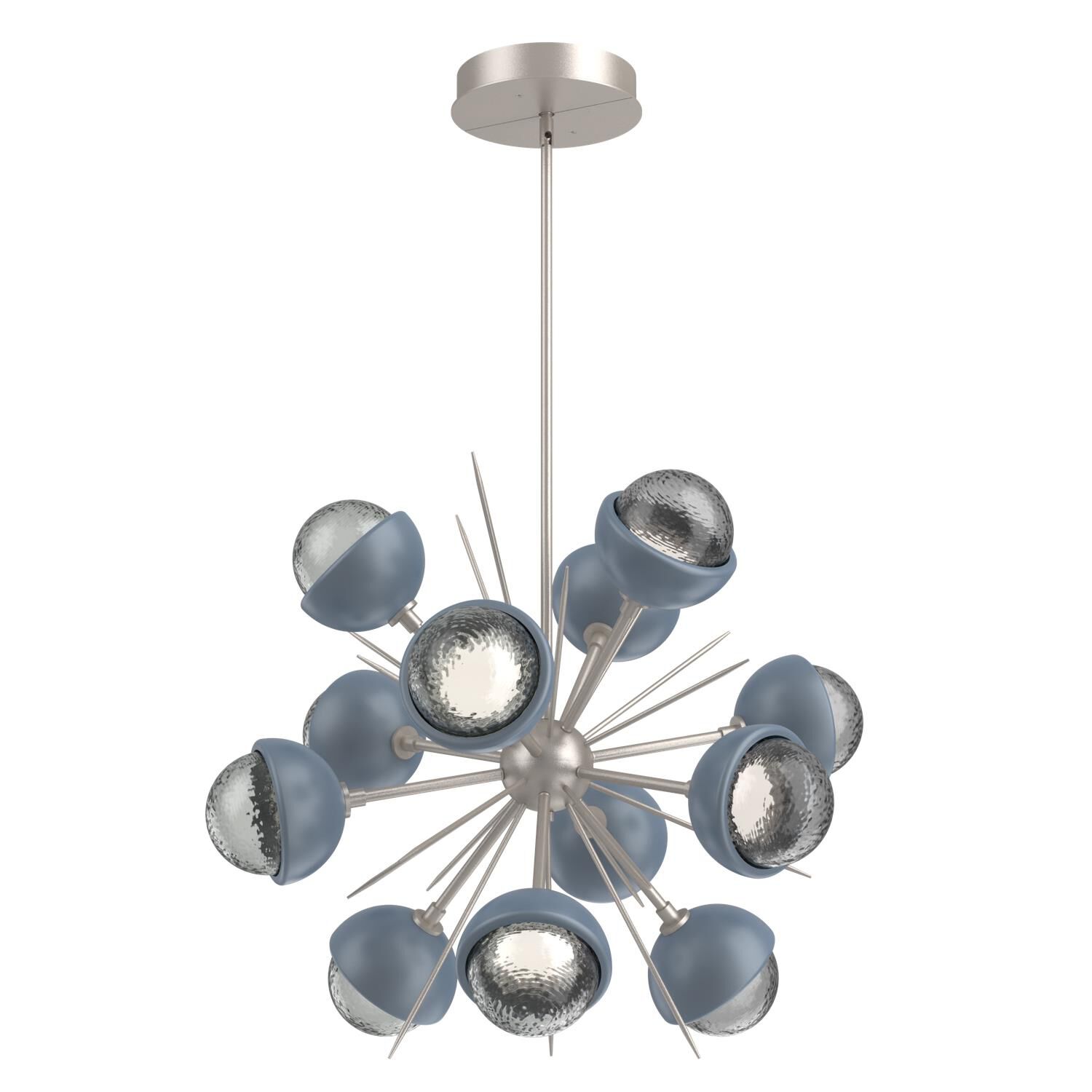 Shown in Beige Silver finish and Smoke glass and Poppy Blue accent