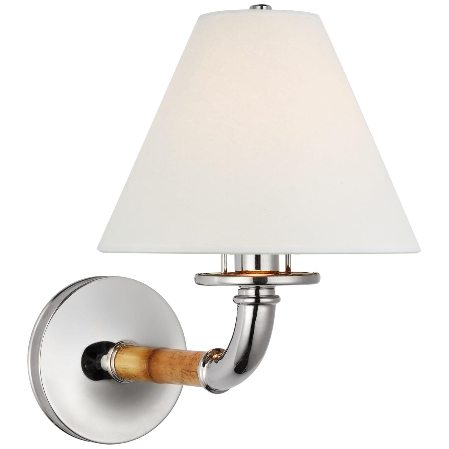 Shown in Waxed Bamboo and Polished Nickel finish and White Parchment shade