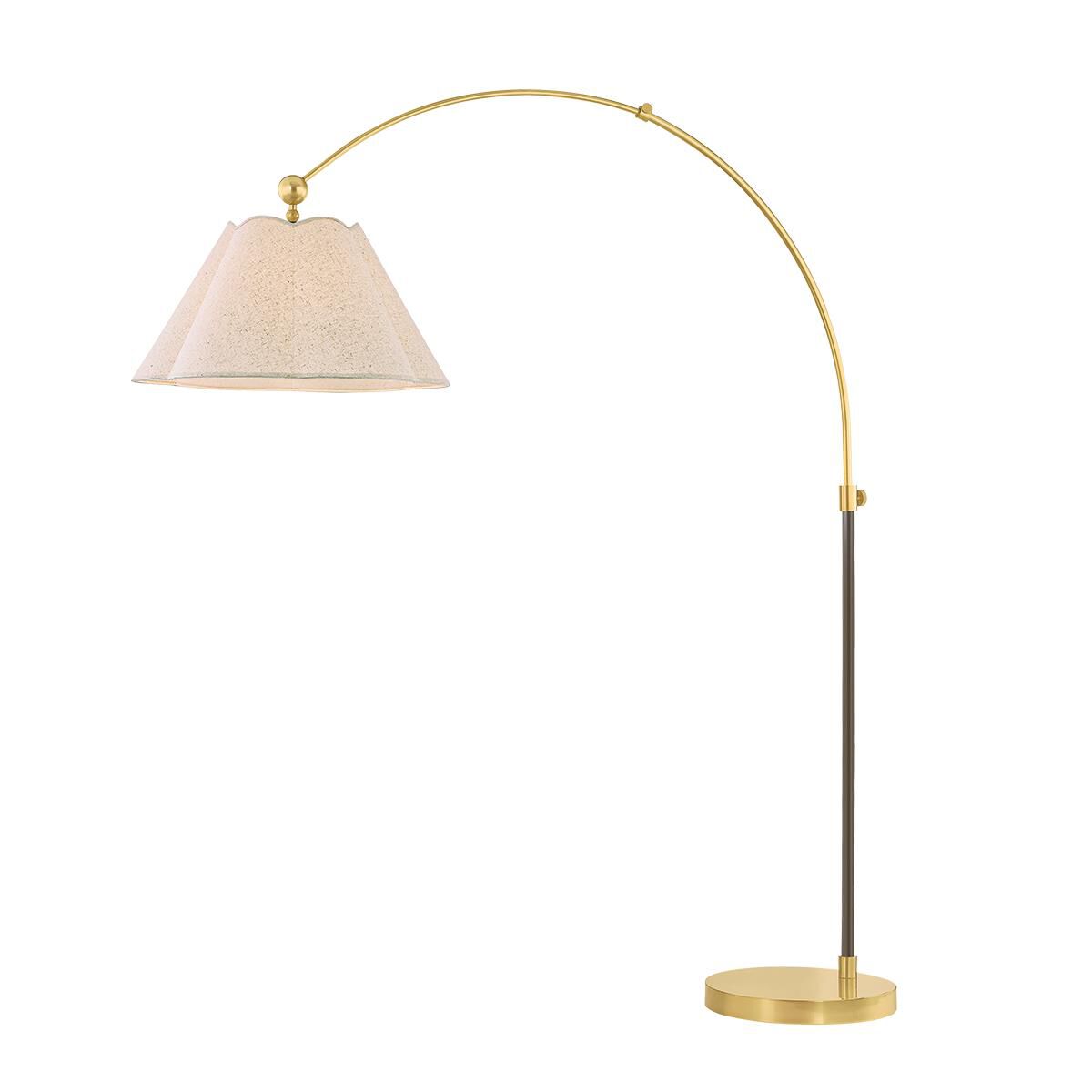 Shown in Aged Brass and True Bronze finish and Natural Linen shade
