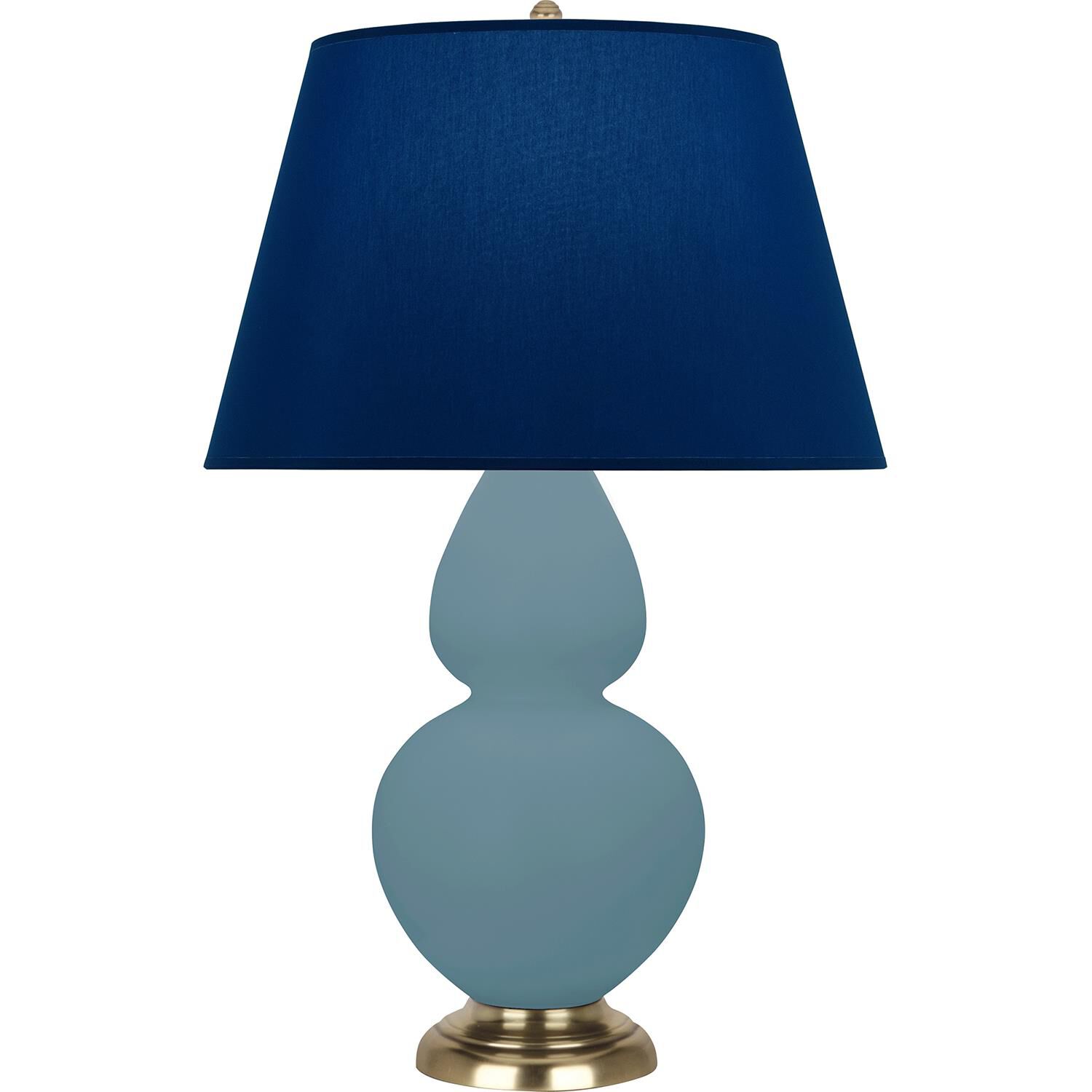 Shown in Matte Steel Blue finish and Navy and Gray shade and Antique Brass accent