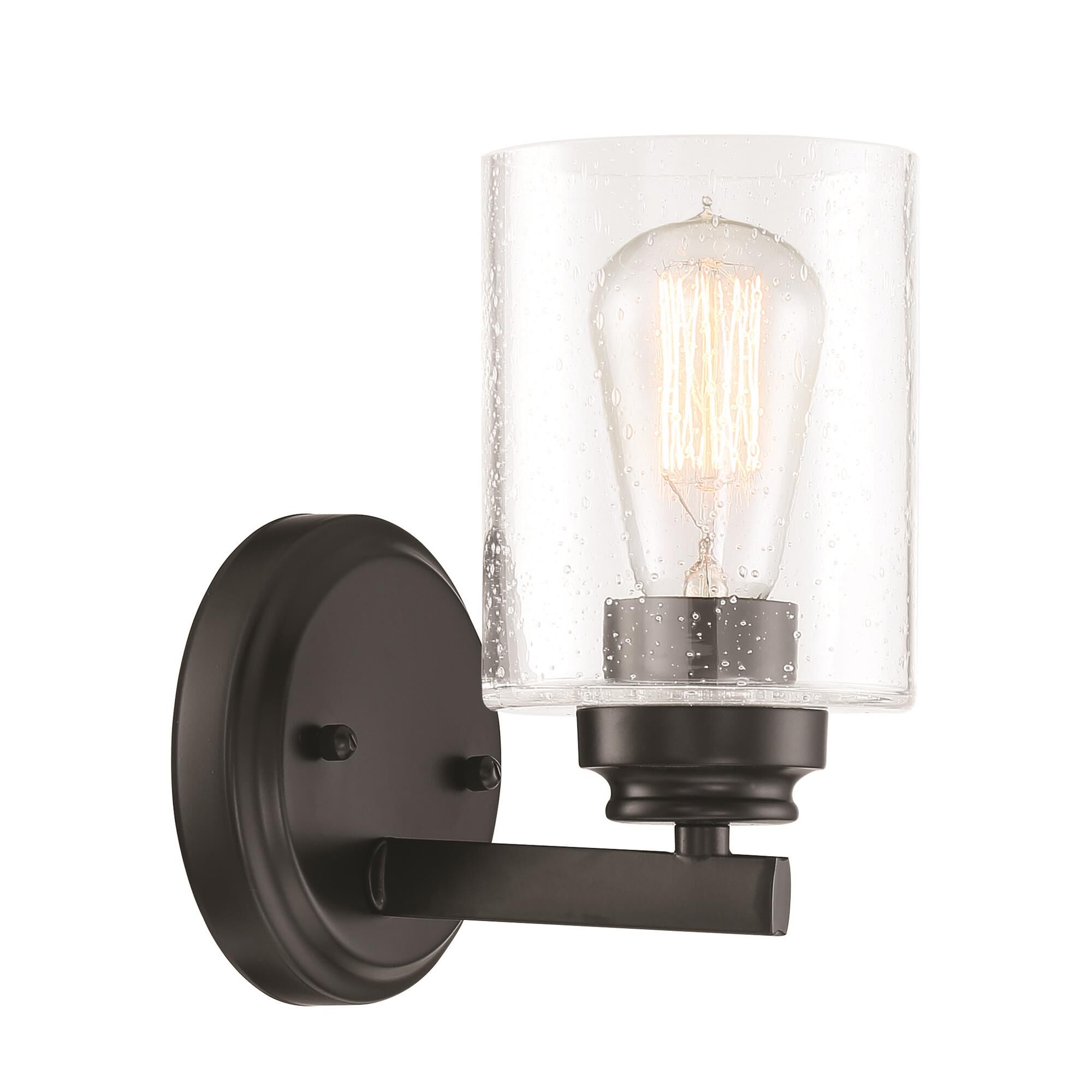 Shown in Flat Black finish and Clear Seeded glass and Glass shade