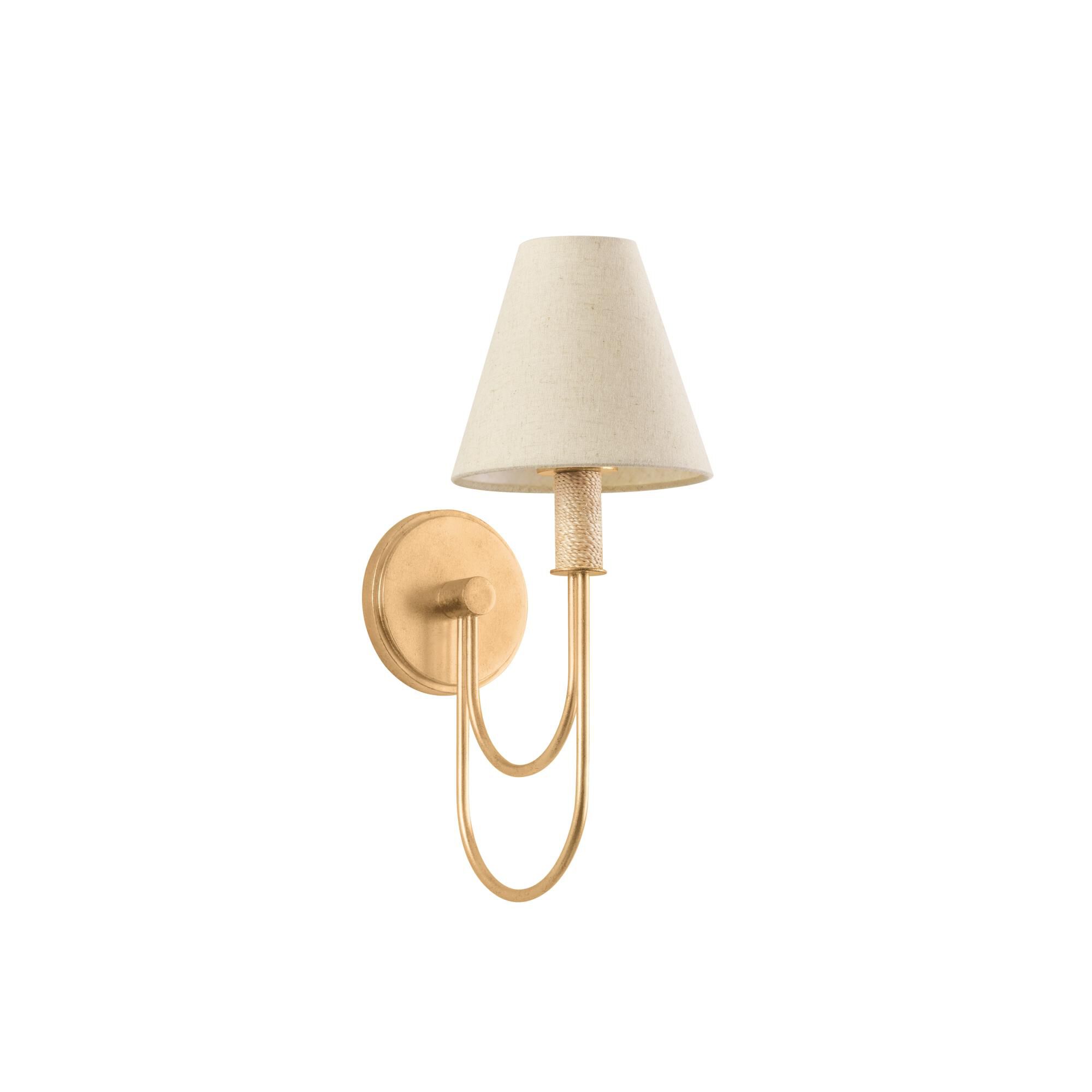 Shown in Vintage Gold Leaf finish and Natural Linen shade