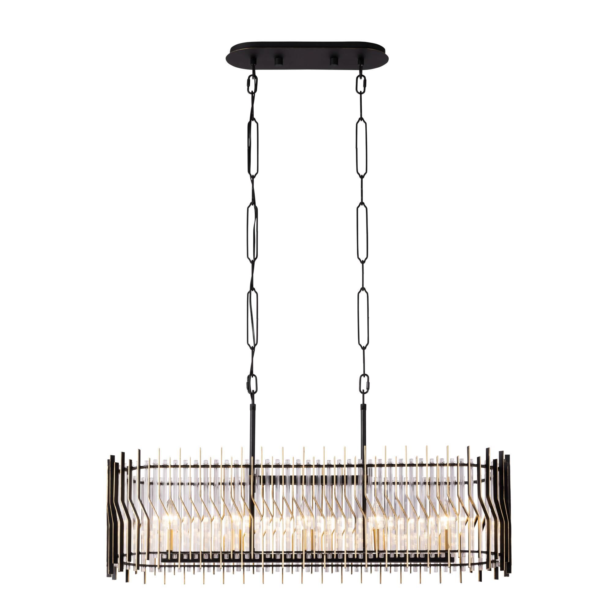 Shown in Matte Black/French Gold finish and Modern Clear Fluted shade