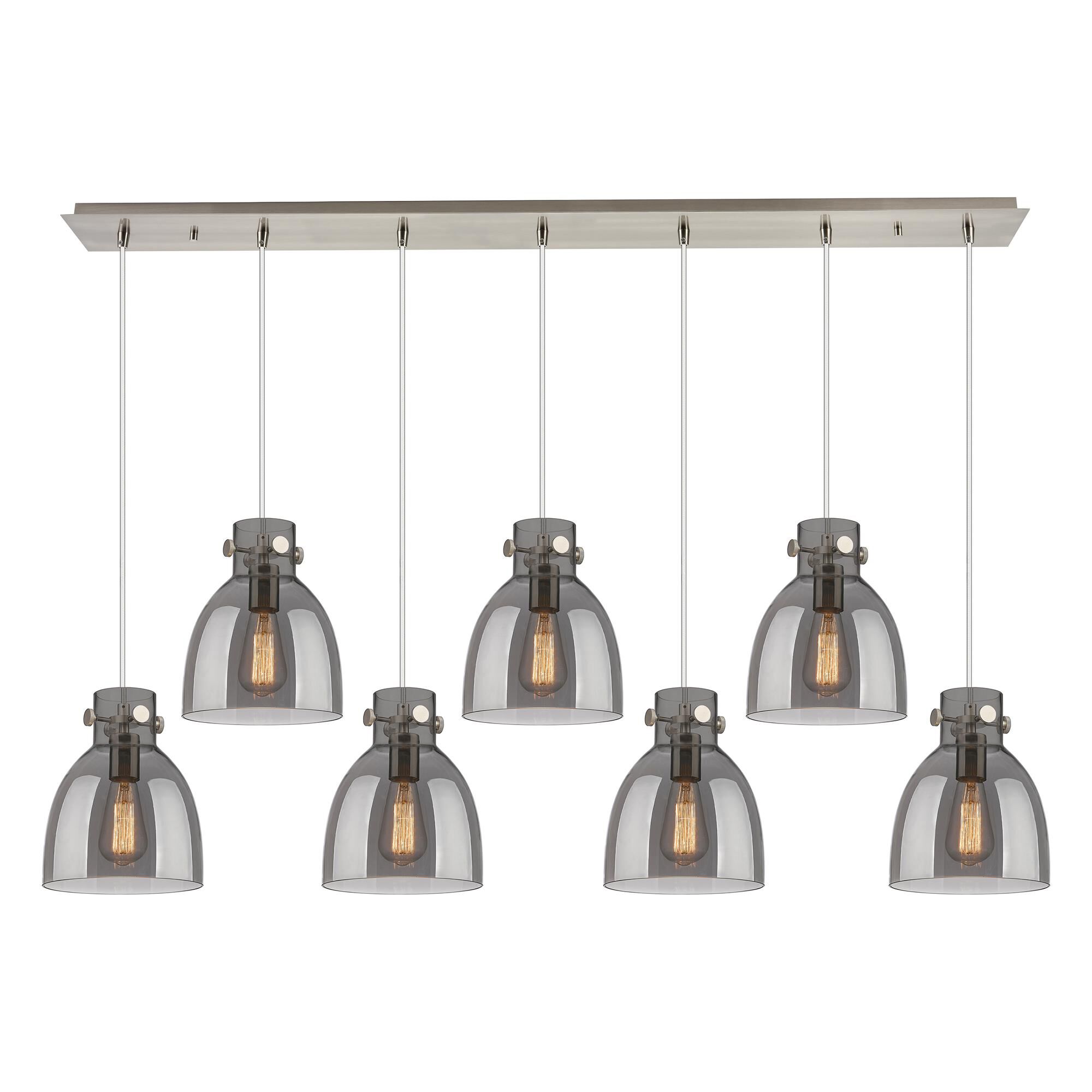 Shown in Brushed Satin Nickel finish and Light Smoke glass and Light Smoke Glass shade