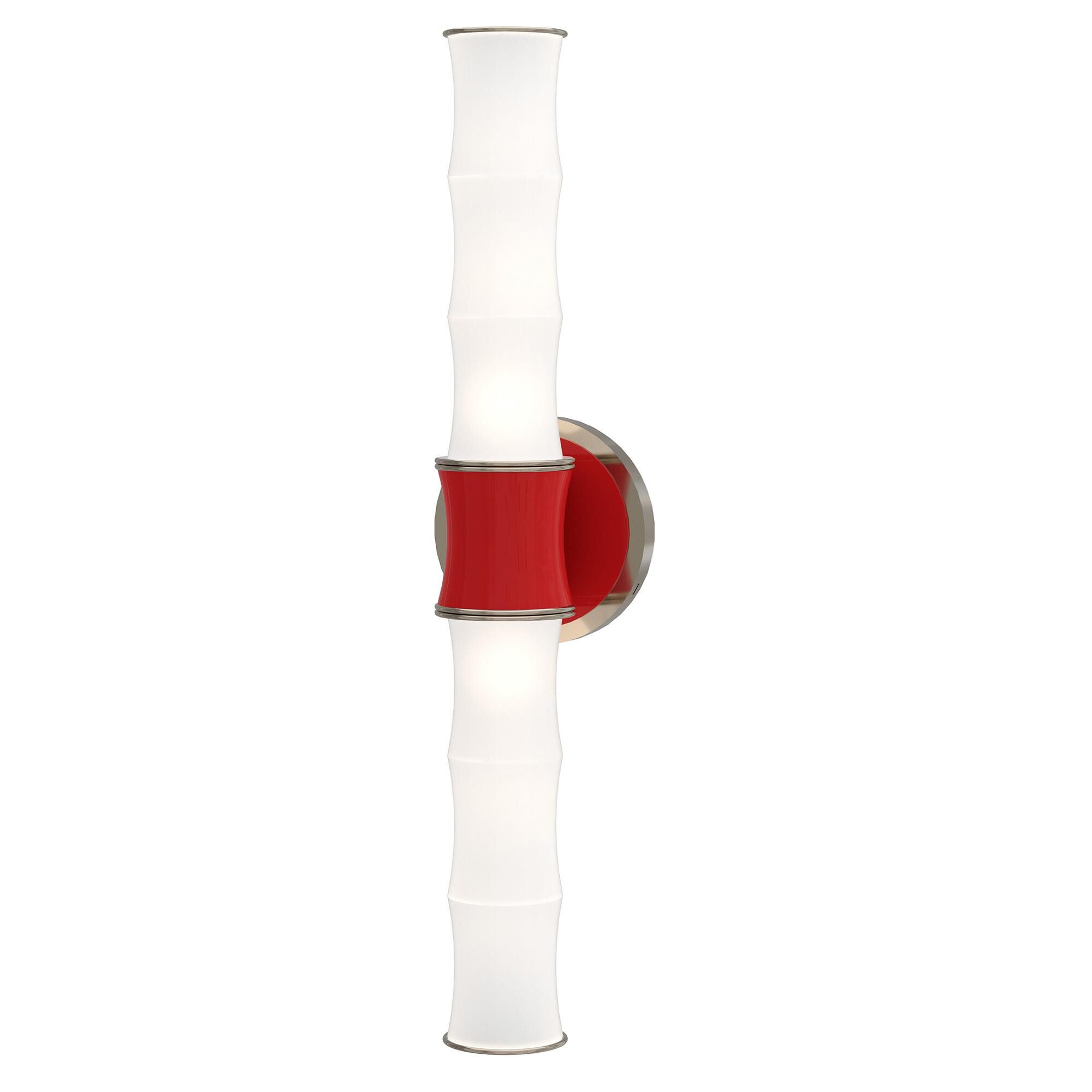 Shown in Ruby Red finish and White Frosted glass and Polished Nickel accent