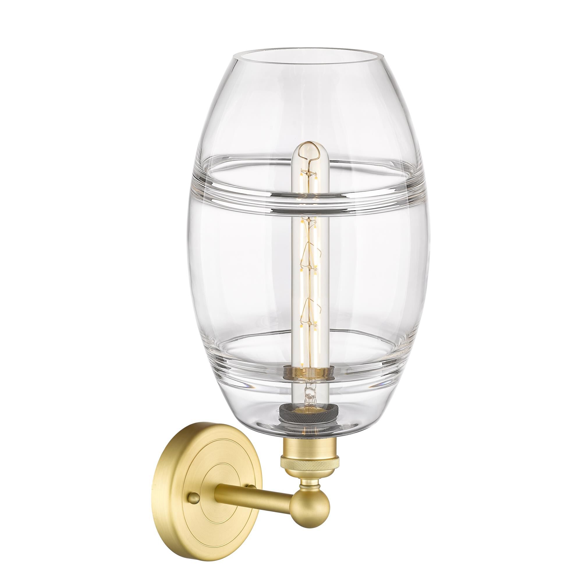 Shown in Satin Gold finish and Clear glass