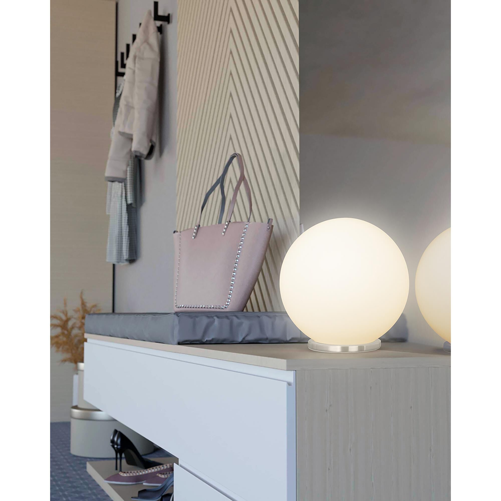 Shown in Silver finish and Opal Frosted glass and Round shade