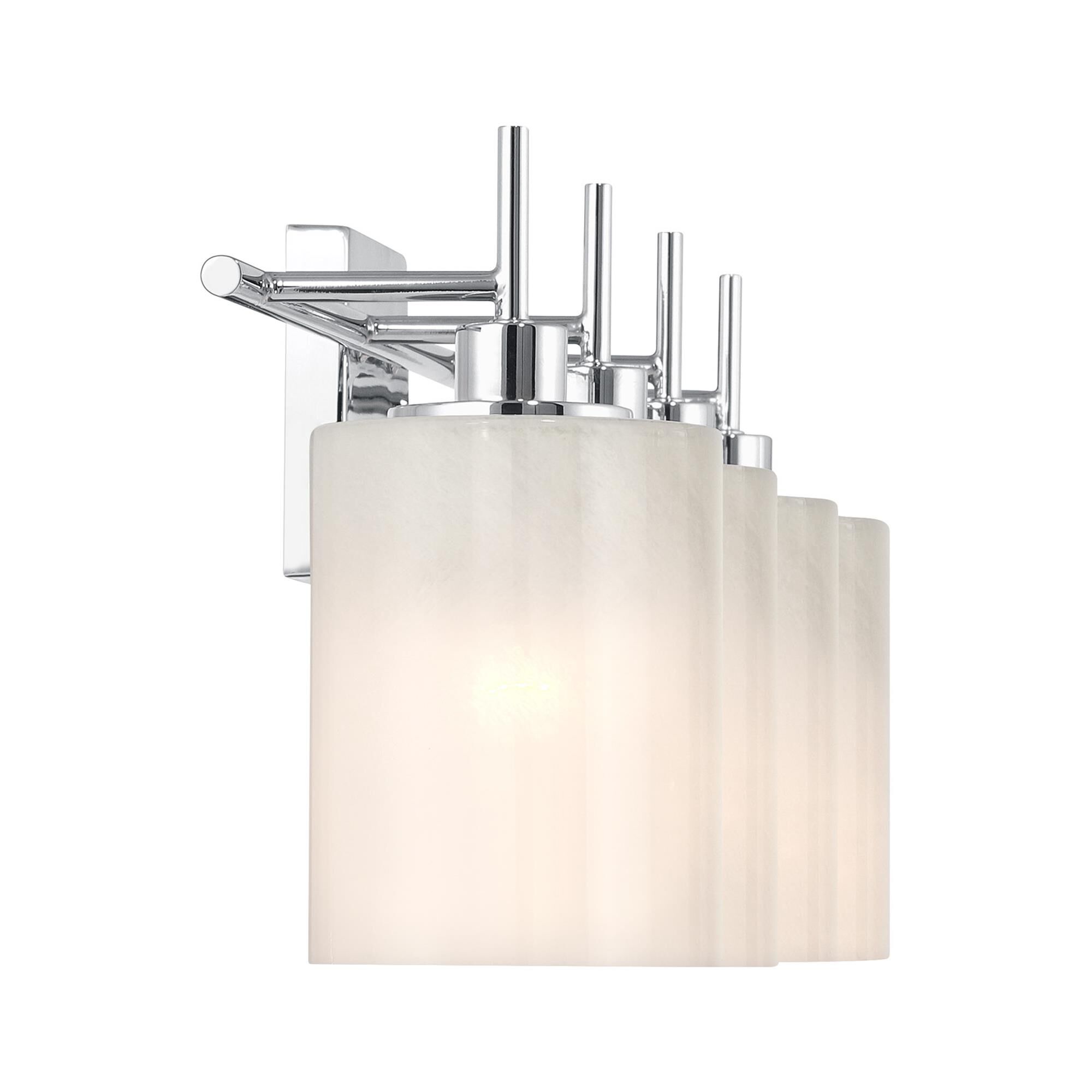 Shown in Chrome finish and White Strie glass