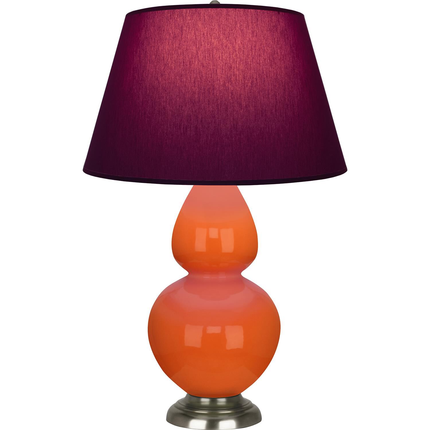 Shown in Pumpkin finish and Plum and Lavender shade and Antique Silver accent