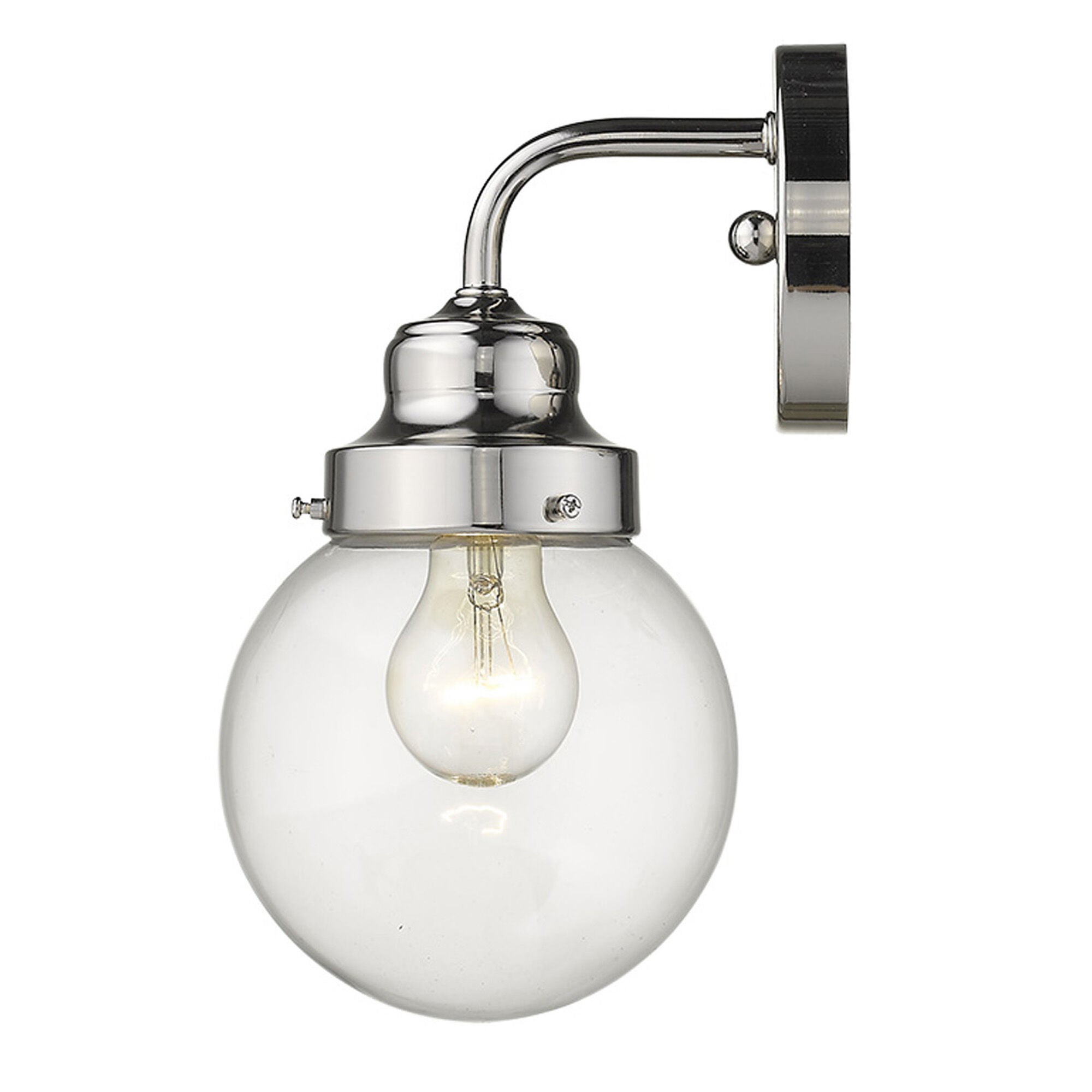 Shown in Polished Nickel finish and Clear glass and Clear, Glass Globe shade