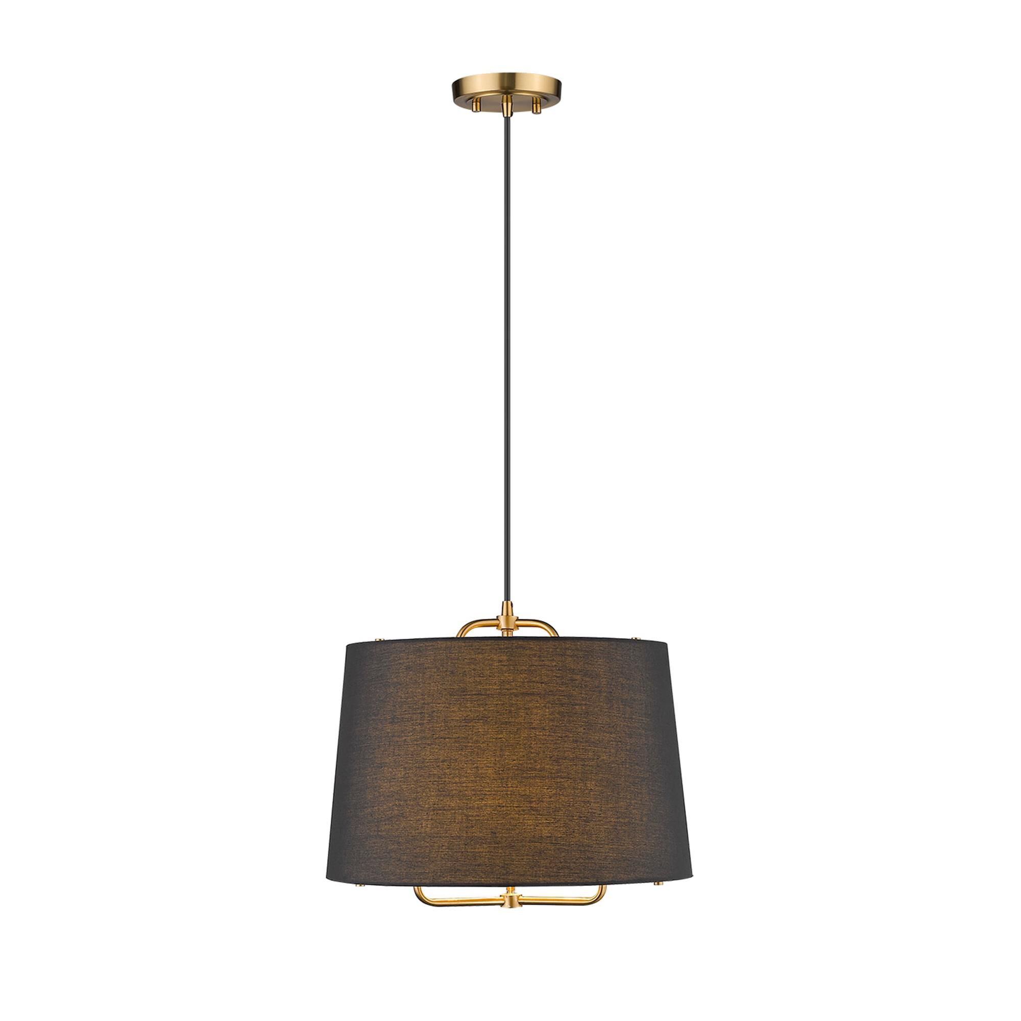 Shown in Gold finish and Matte Black glass and Black Hardback Linen Drum shade