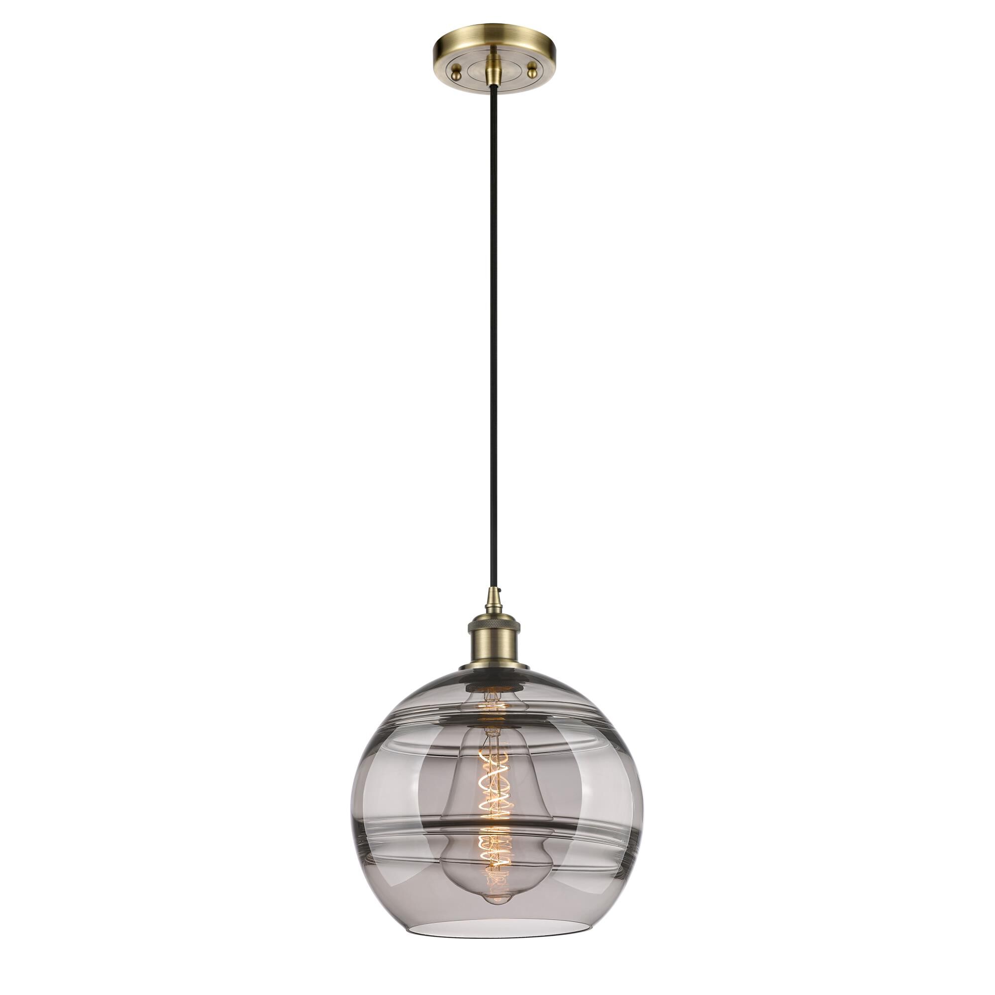 Shown in Antique Brass finish and Light Smoke glass