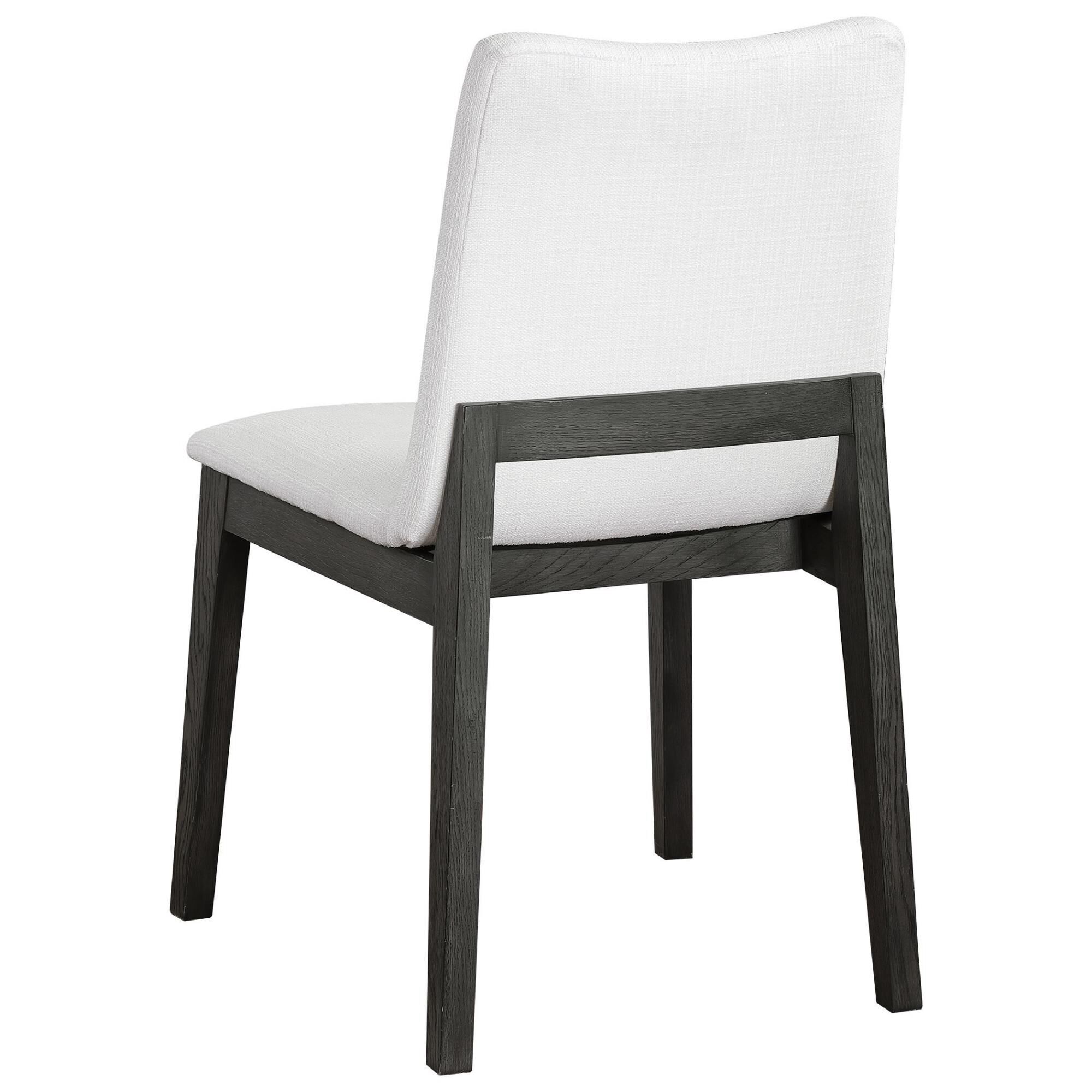 Shown in Gently Sloped Padded Seat In A Crisp White Polyester Blend Fabric Rests Within A Solid Oak Wood Fram finish