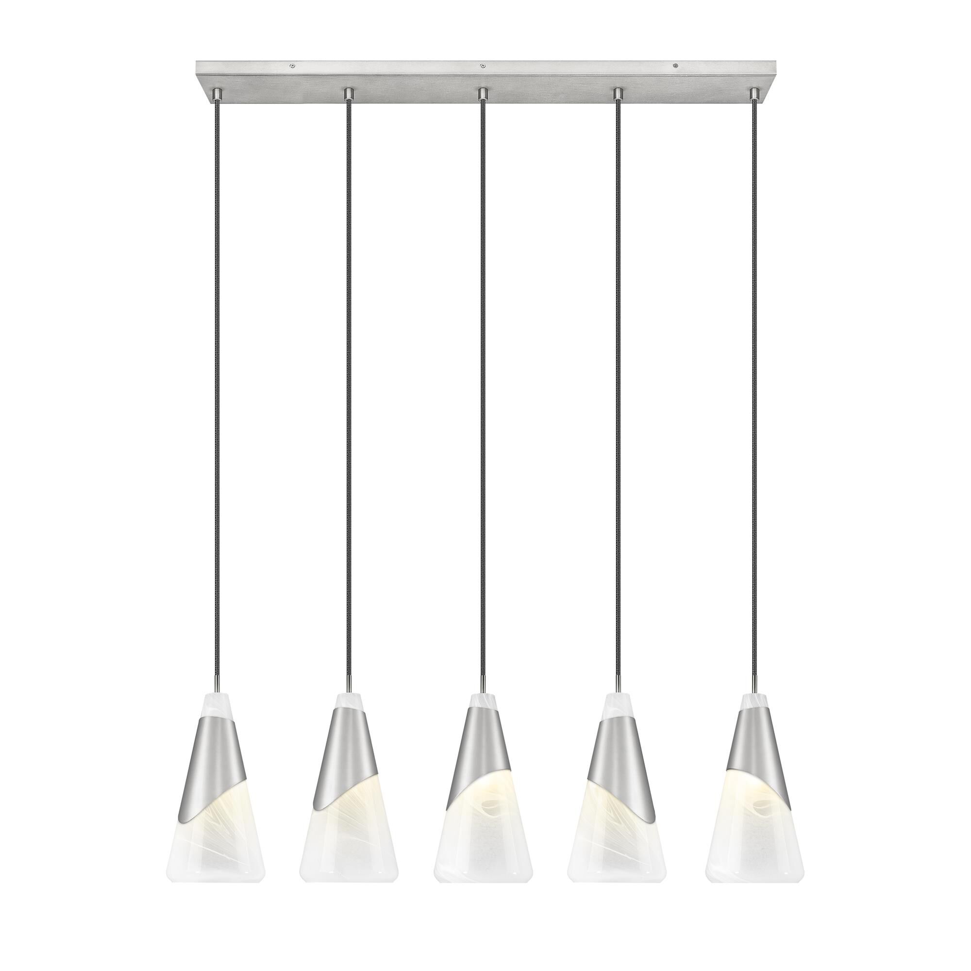 Shown in Brushed Nickel finish and White Swirl glass and White Swirl shade