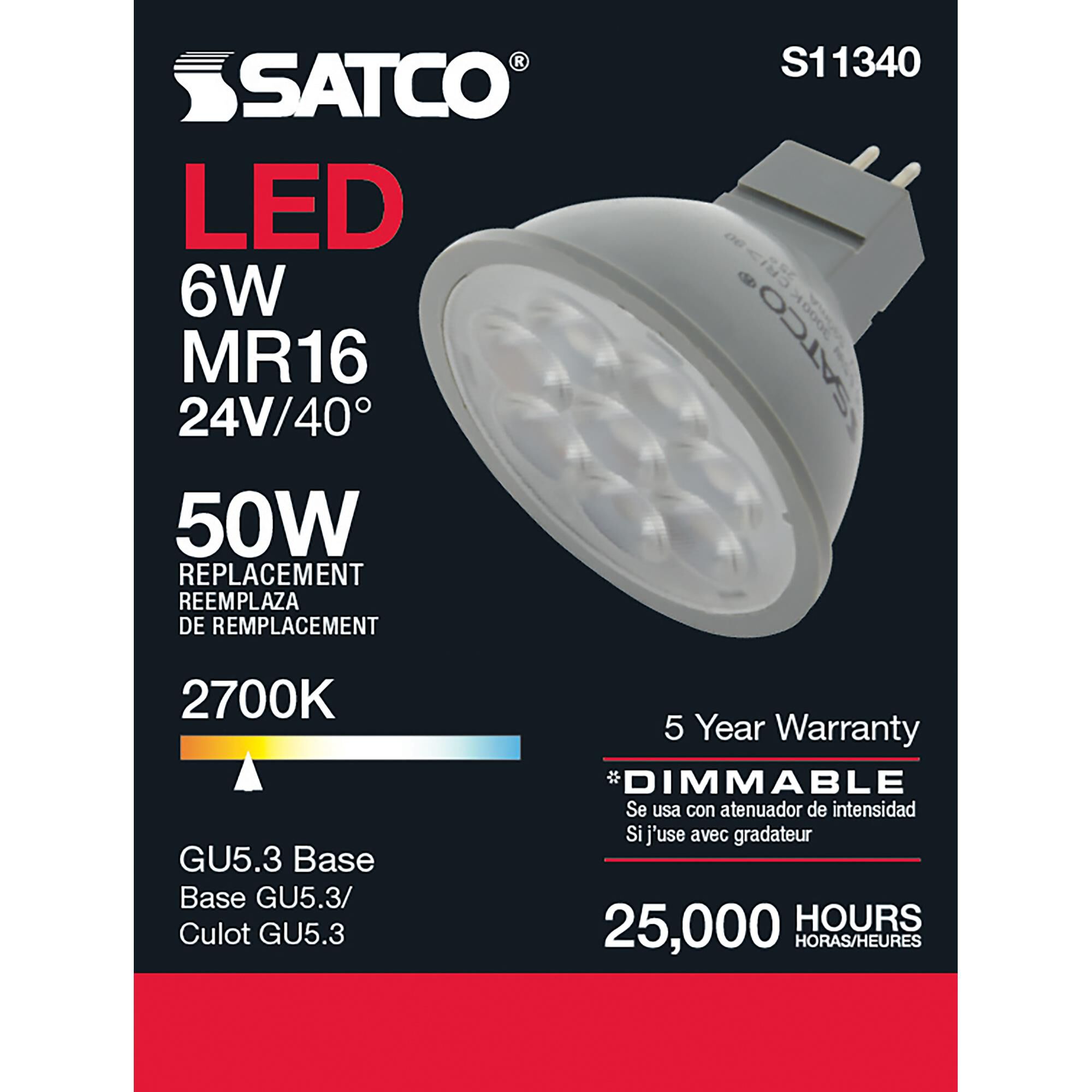 Dimmable 6 Watt 2700K MR16 LED Light Bulb by Satco