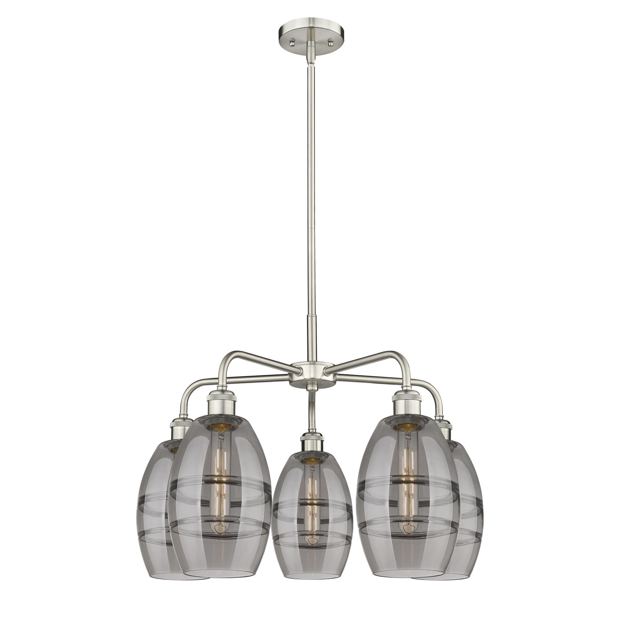 Shown in Satin Nickel finish and Light Smoke glass