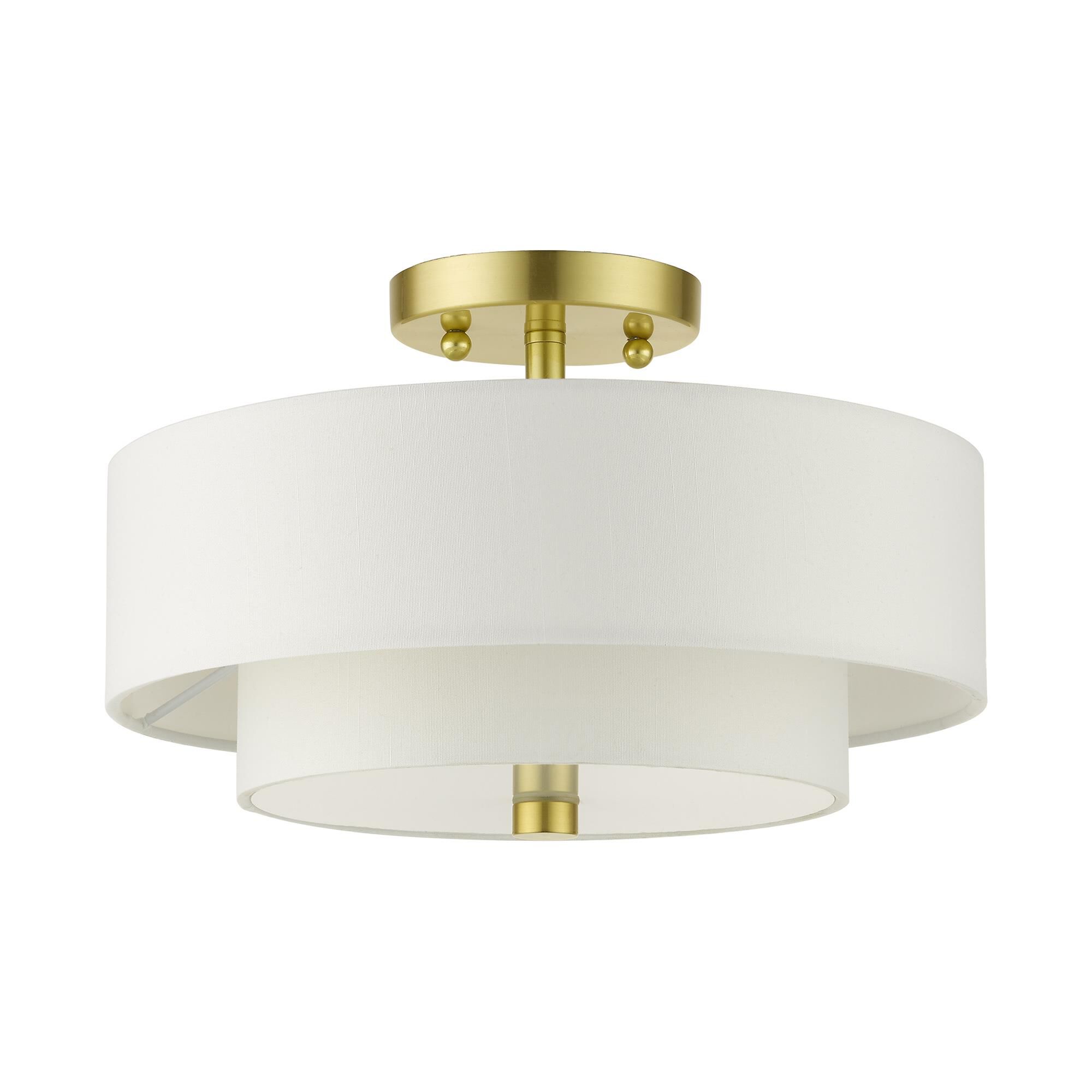 Shown in Satin Brass finish and Hand Crafted Hardback  Completely Finished With Off-White Color Fabric Outside and Inside shade