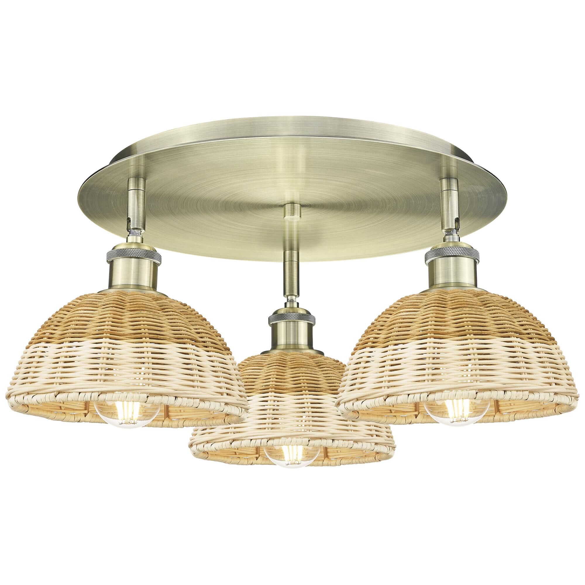 Shown in Antique Brass finish and Natural shade